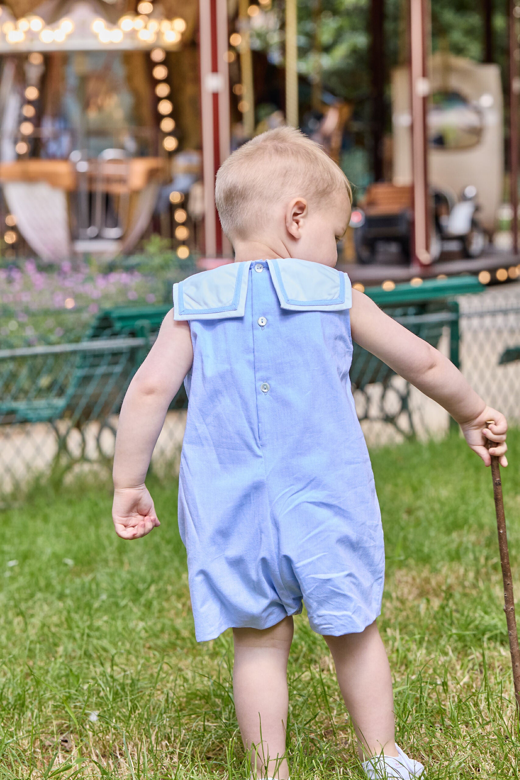 Constantin, barboteuse chambray bleu ciel