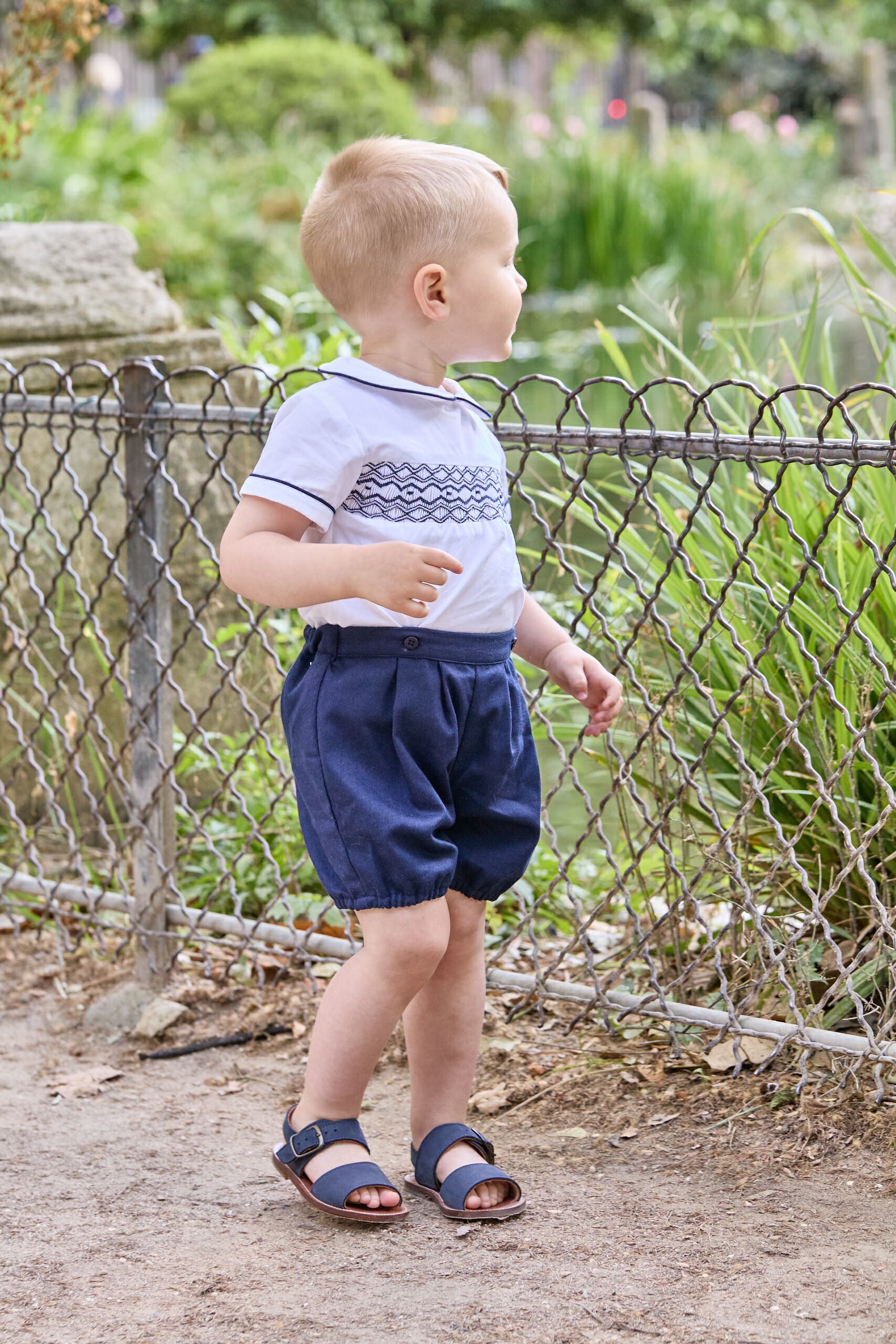 Barnabé, ensemble en popeline blanche et piqué de coton marine