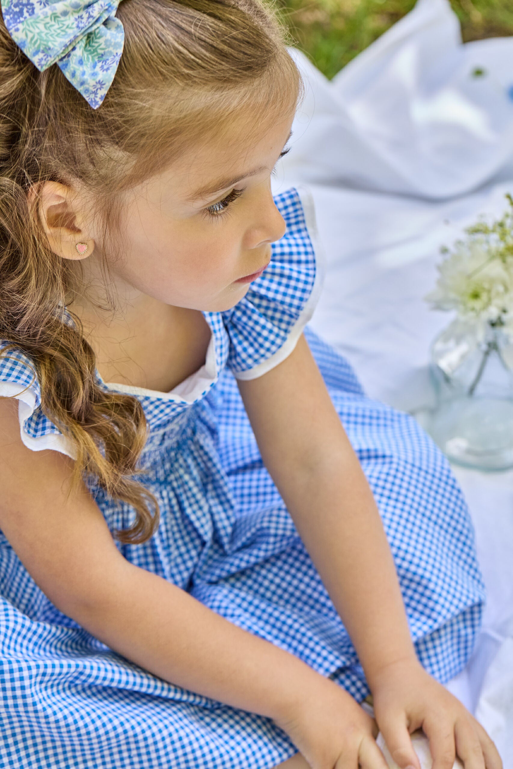 Enora, robe à smocks en vichy bleu