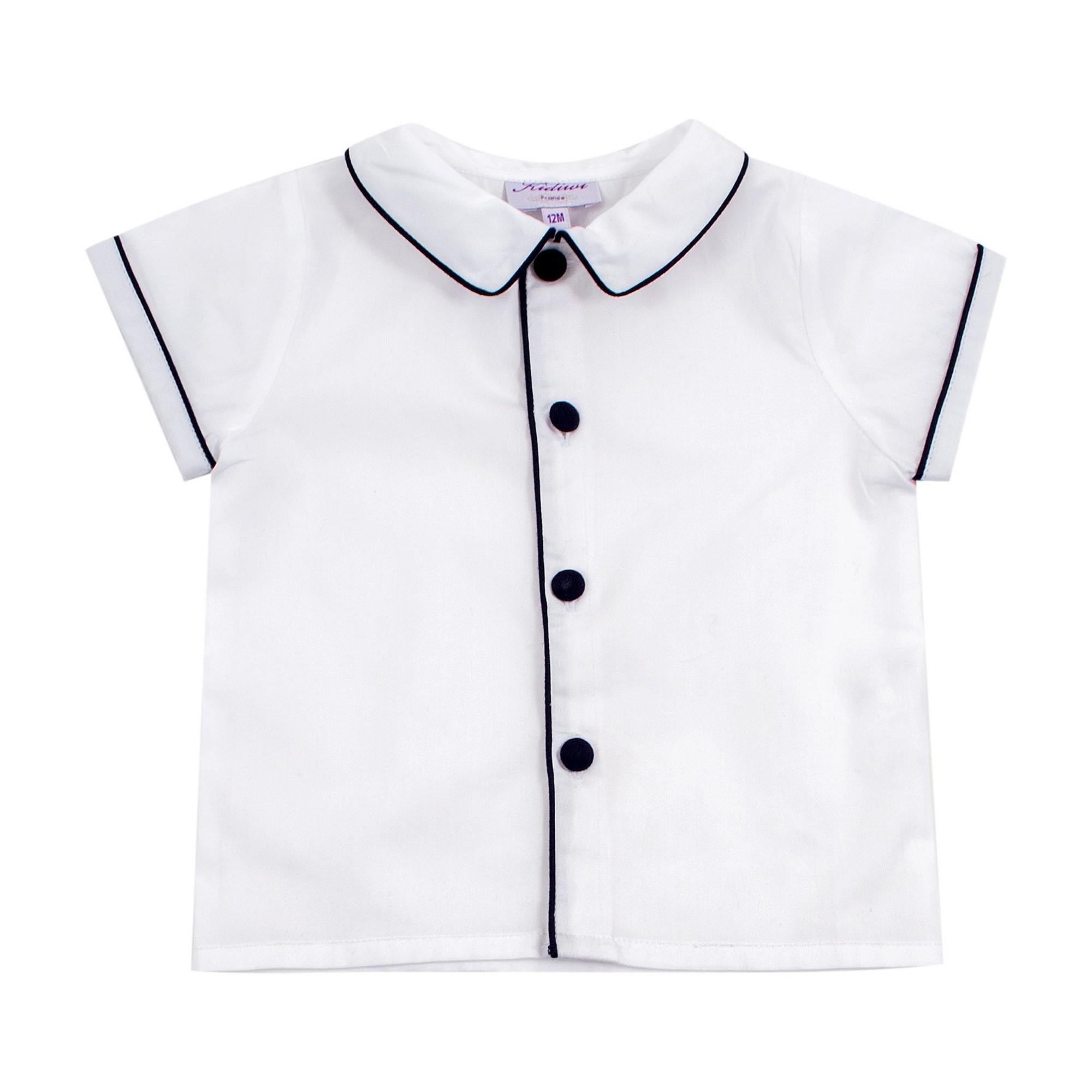 Lucien, chemise en popeline blanche passepoil marine