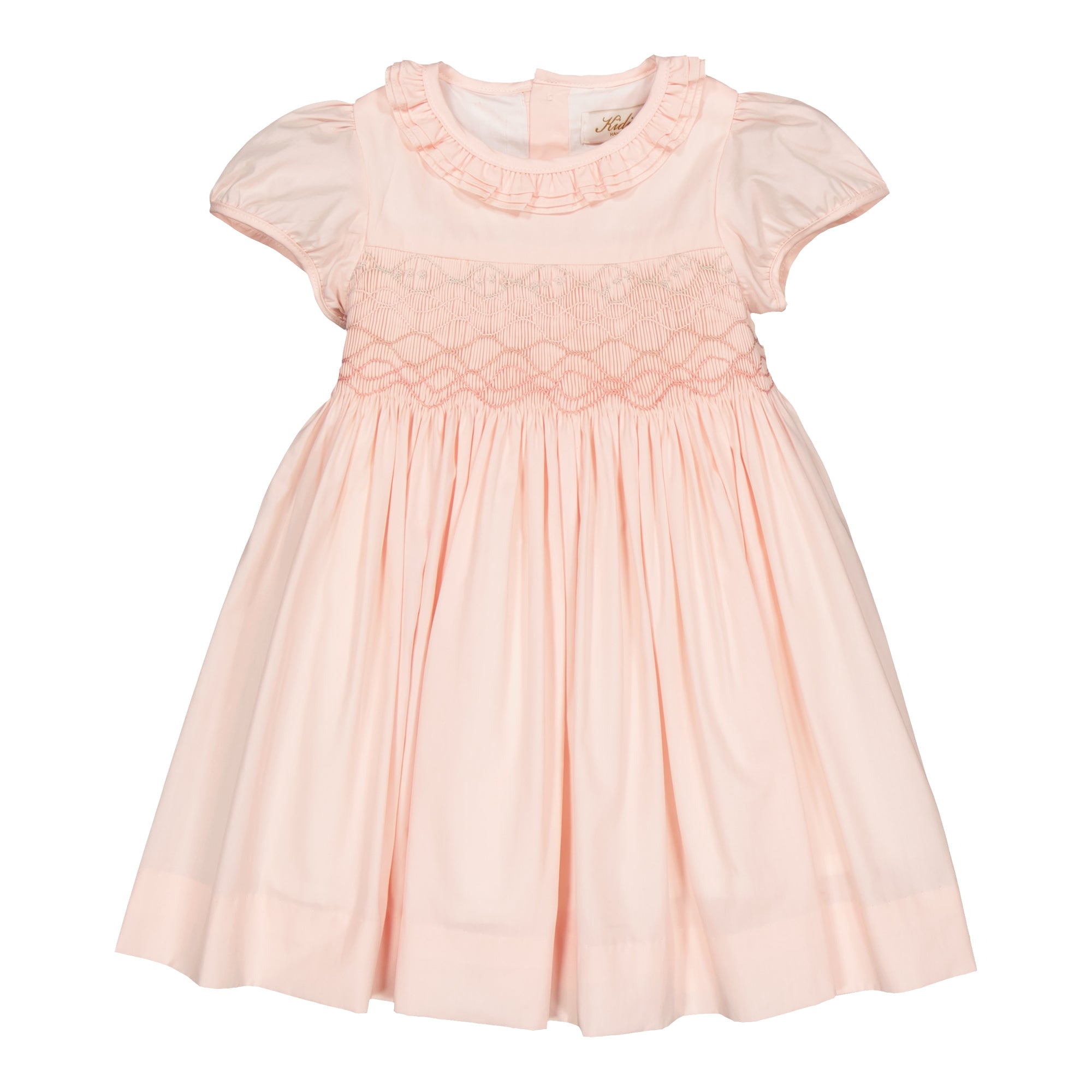 Hars, robe à smocks en popeline rose nude