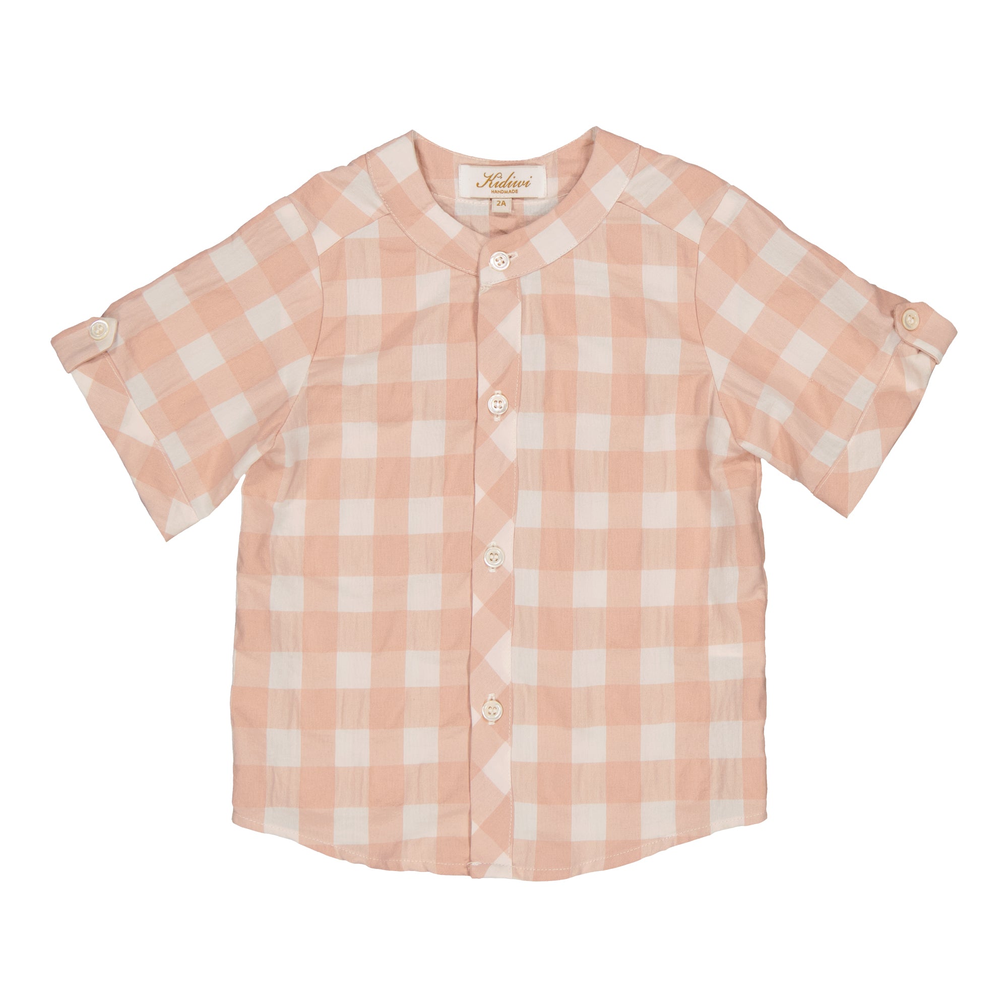 Maxence, chemise garçon en seersucker rose sable