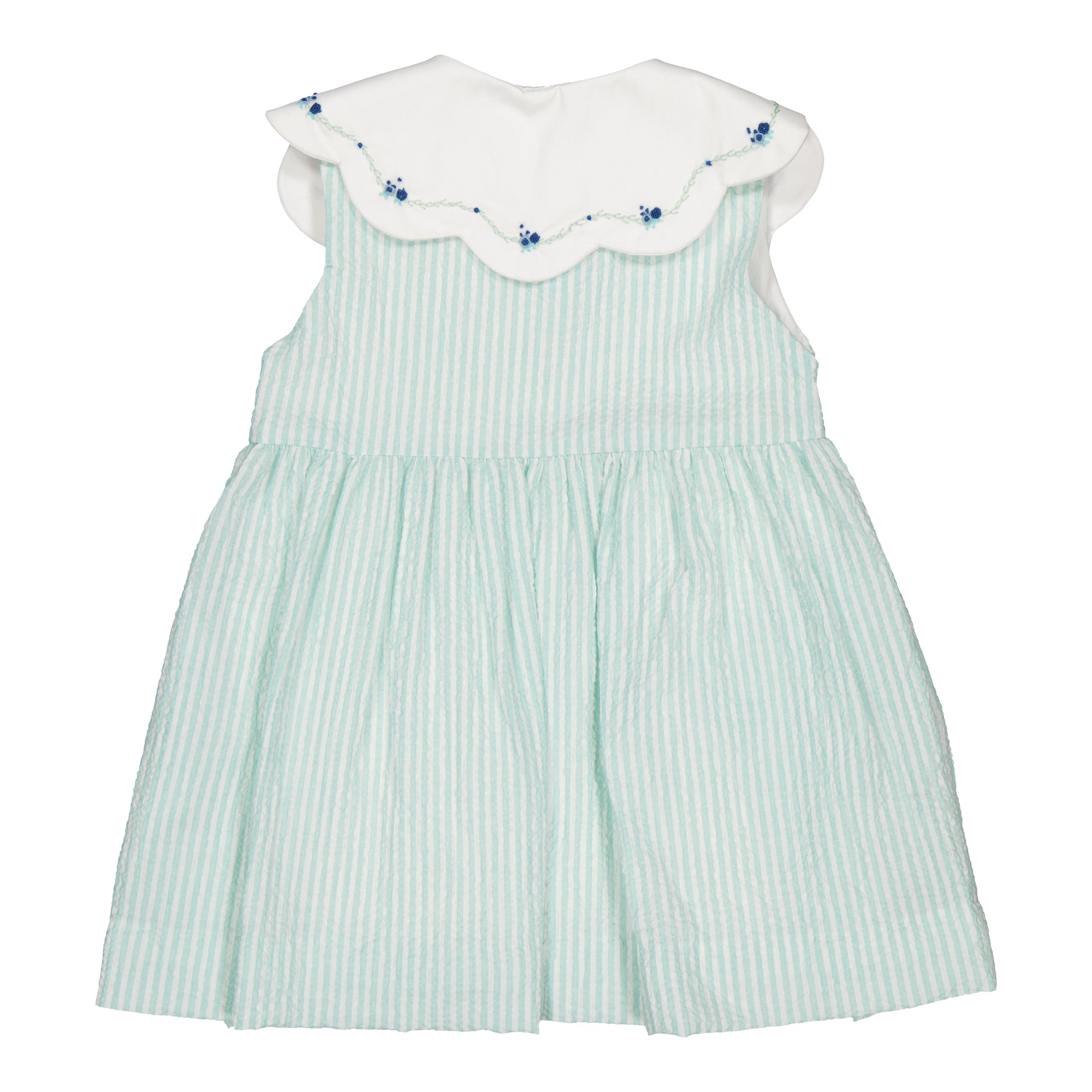 Colette, robe brodée en seersucker aqua