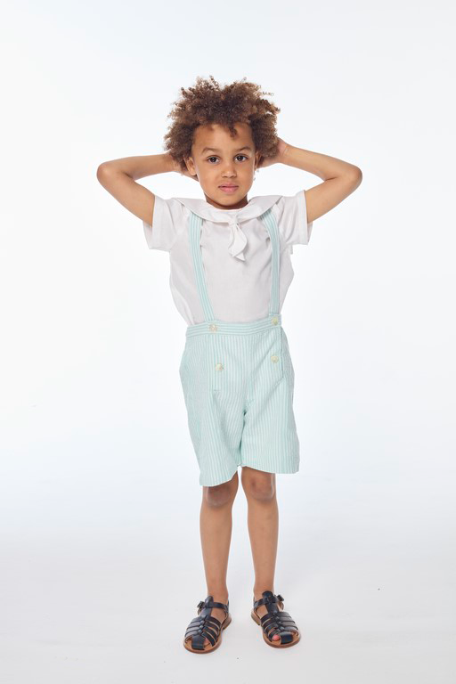 Silène, Boy dungarees, in Aqua seersucker