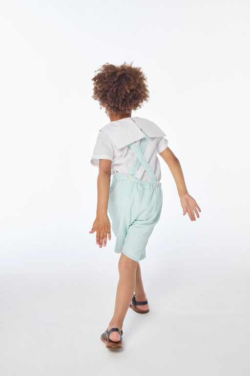 Silène, Boy dungarees, in Aqua seersucker