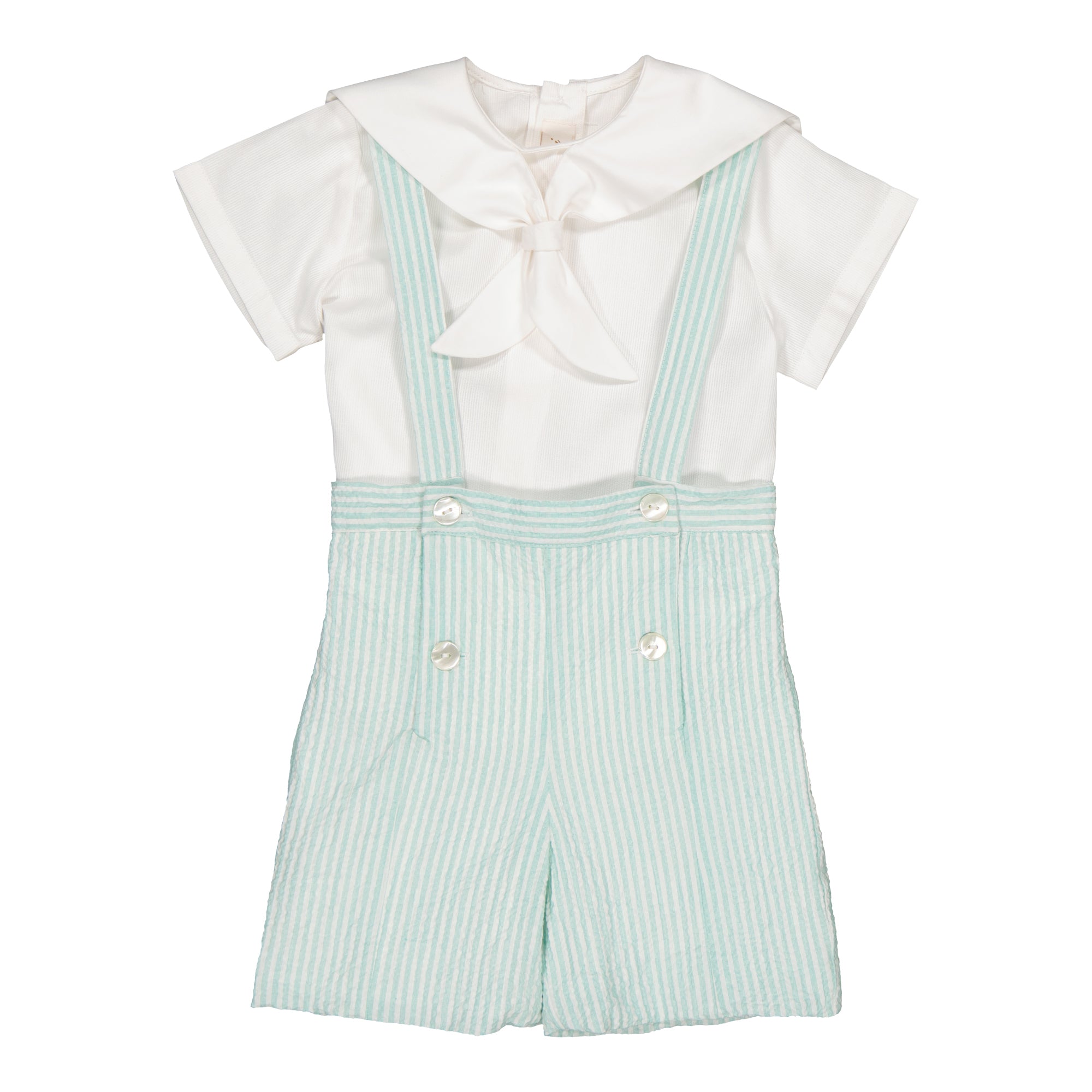 Silène, Boy dungarees, in Aqua seersucker