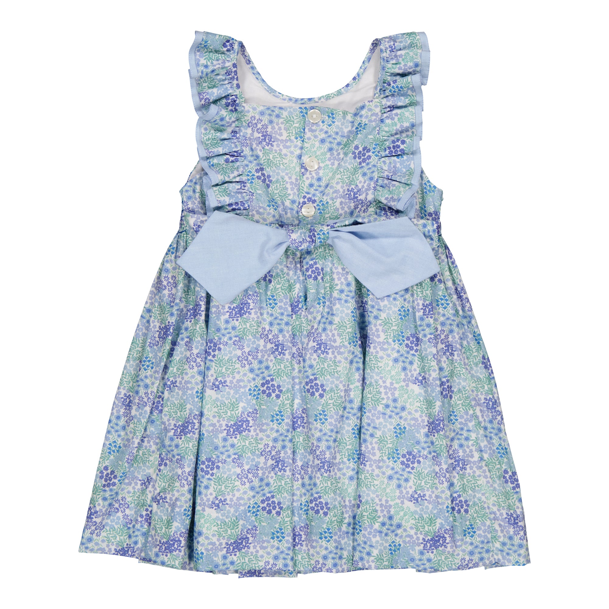 Mélina, robe à smocks, imprimé fleuri bleu vif