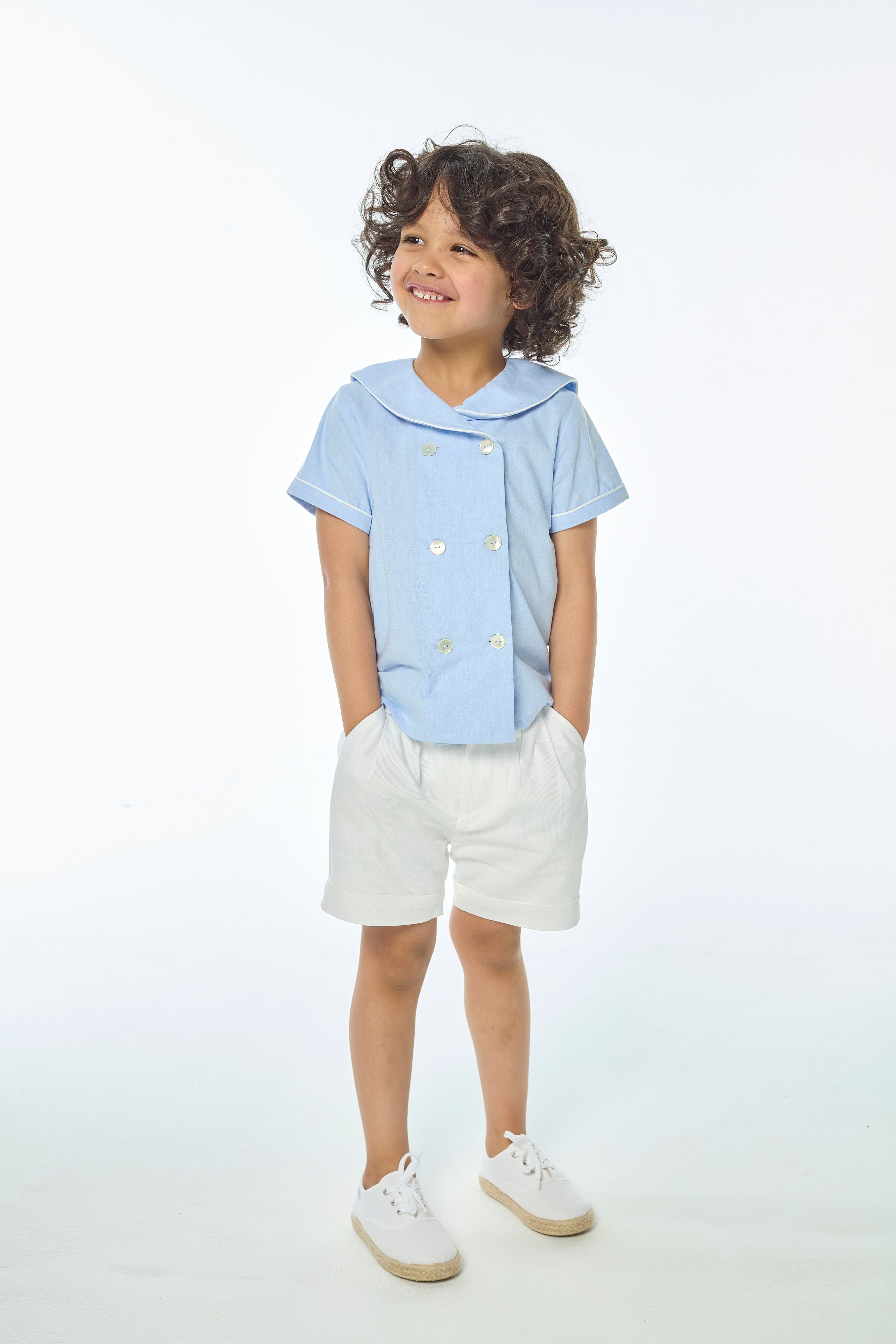 Ambroise, boy shirt, in Celeste baby chambray