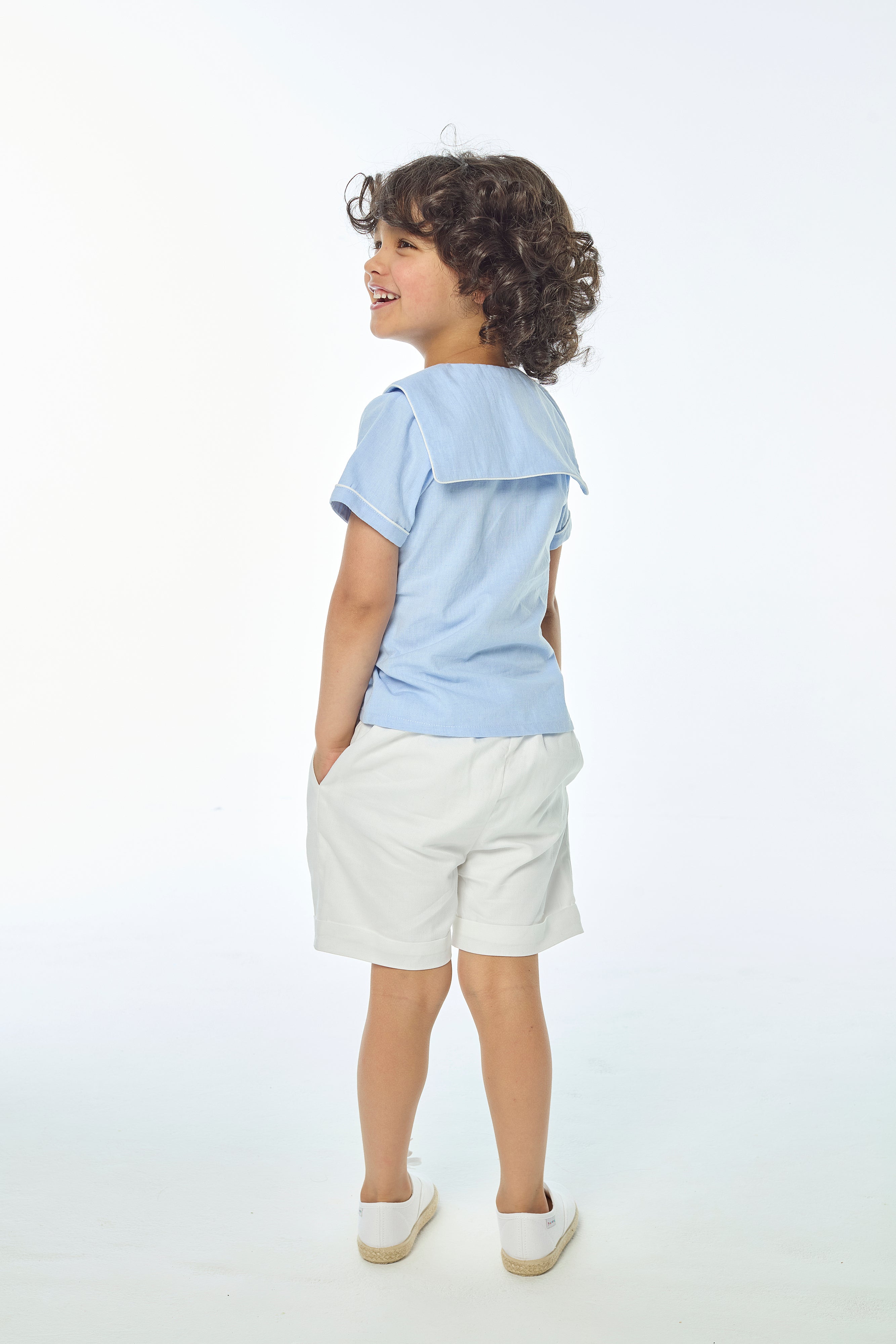 Ambroise, boy shirt, in Celeste baby chambray