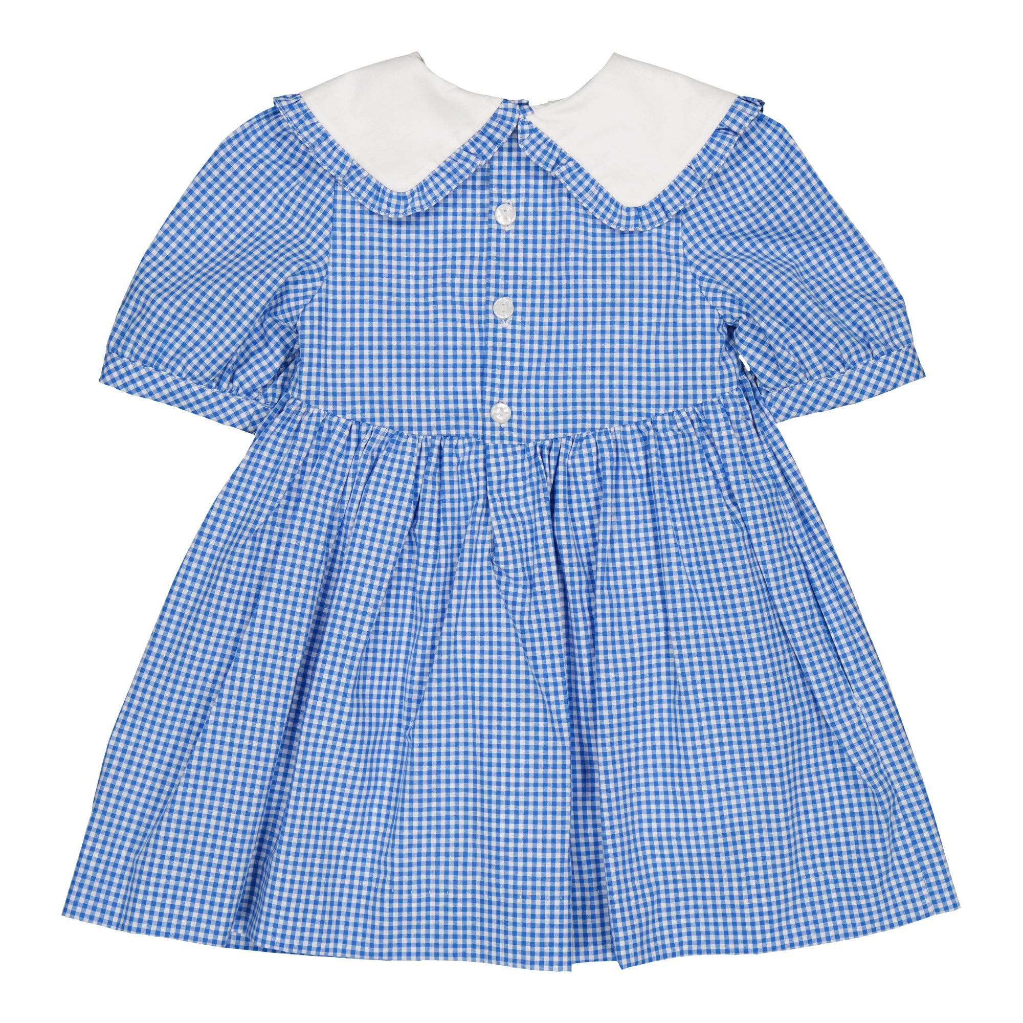 Swanille, robe brodée en vichy bleu