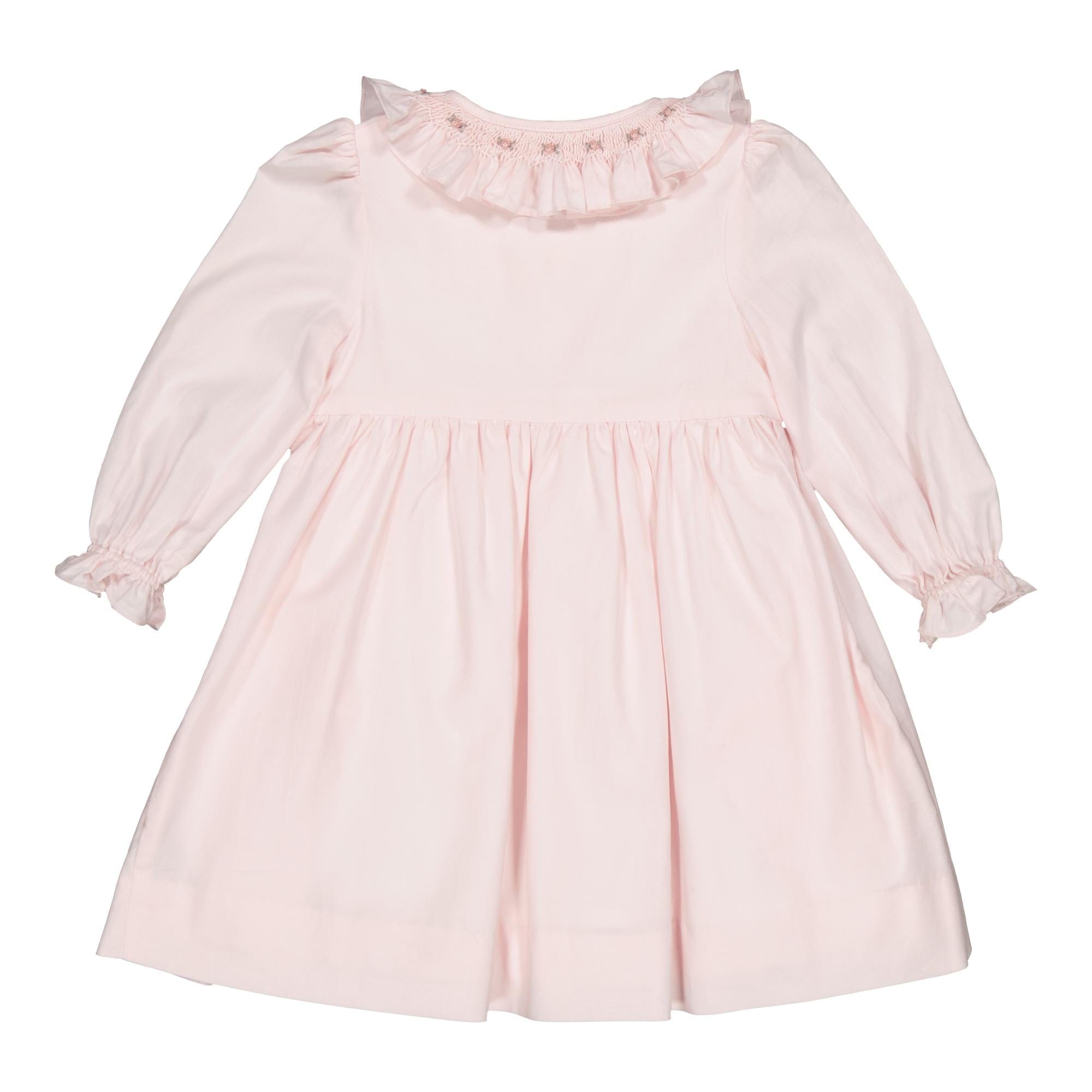 Adeline, robe à smocks en sergé de coton biologique rose pâle