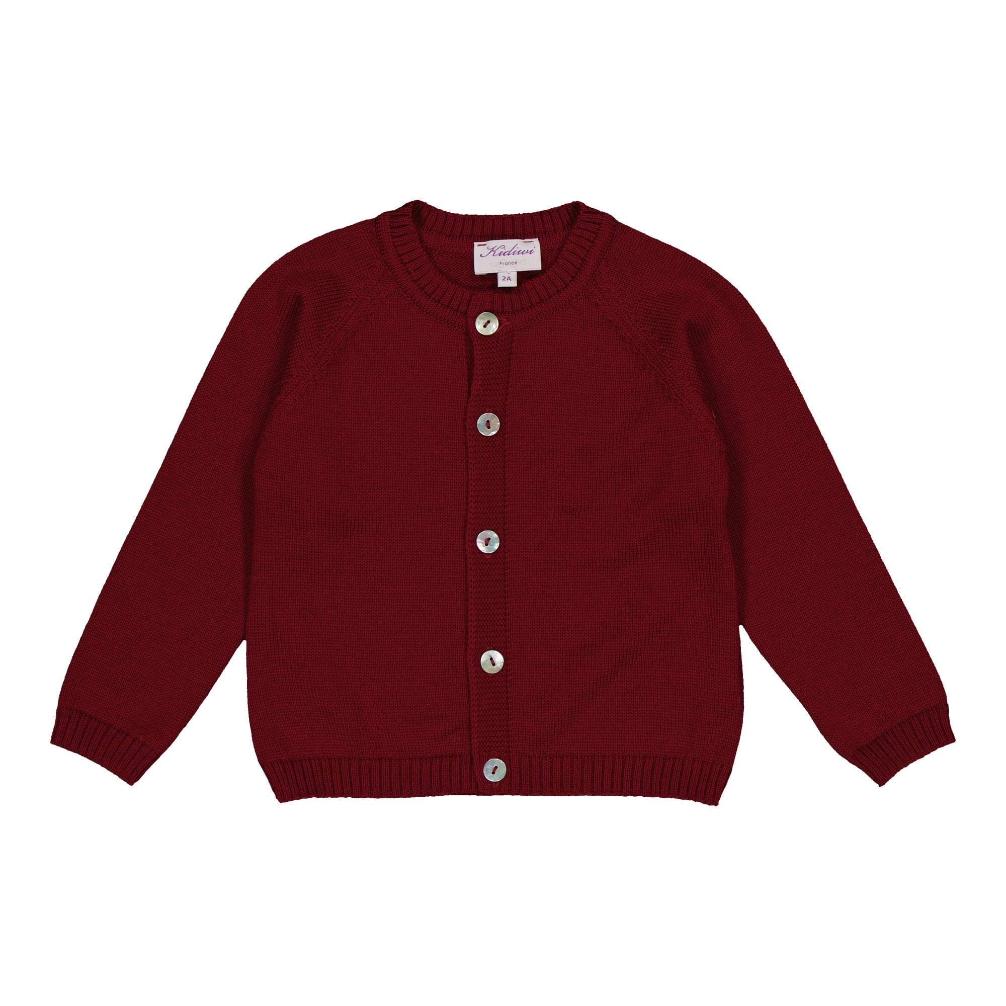 Alenza, Round neck cardigan 100% merinos wool, Burgundy