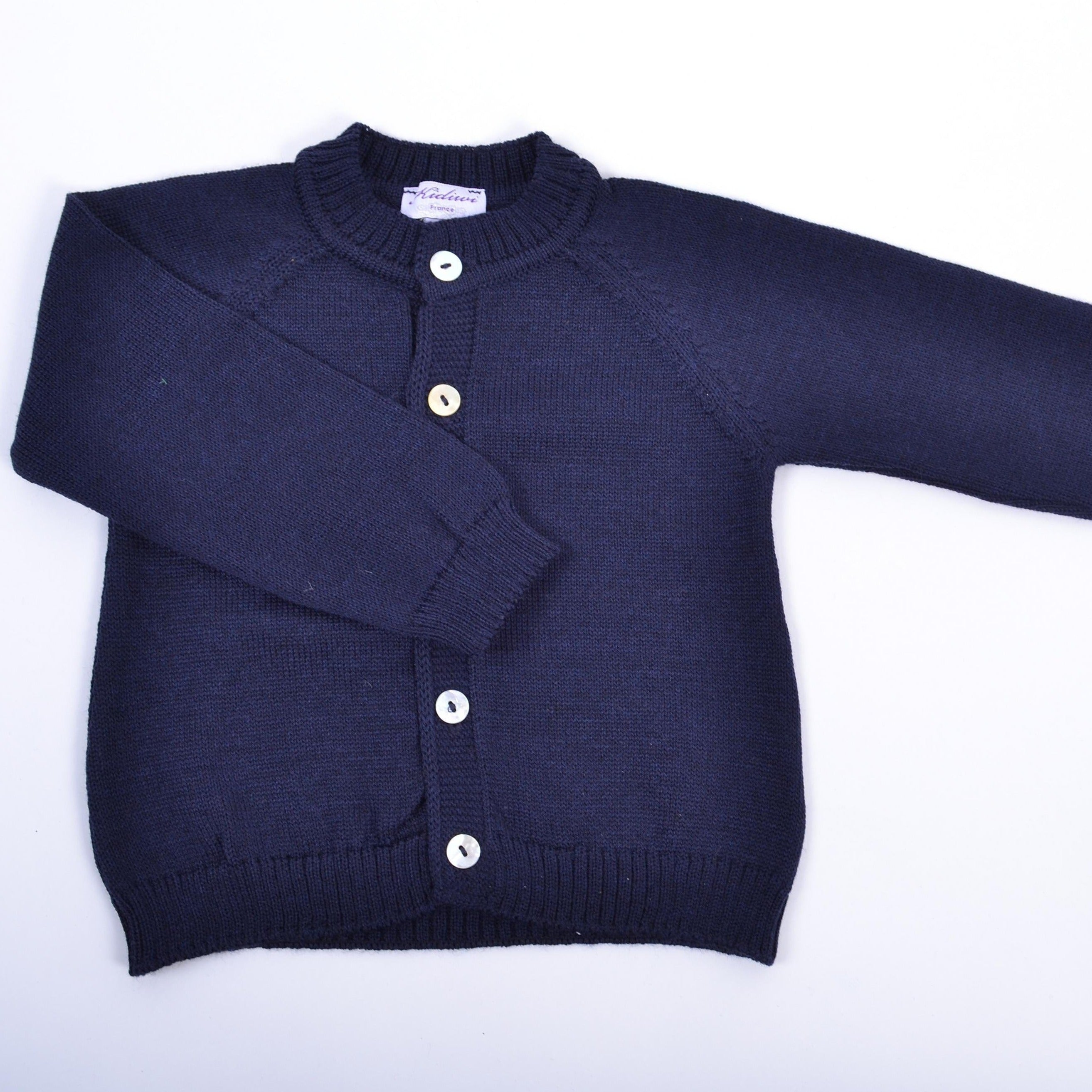 Alenza, RoundAlenza, Gilet col rond 100% laine mérinos, Marine -  neck cardigan 100% merinos wool, Marine