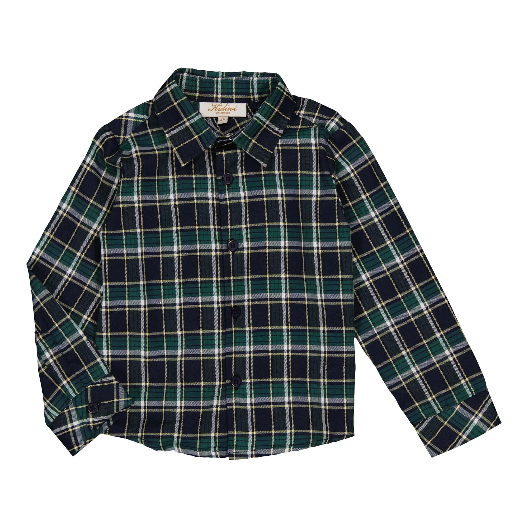 Arthur, chemise en tartan bleu et vert