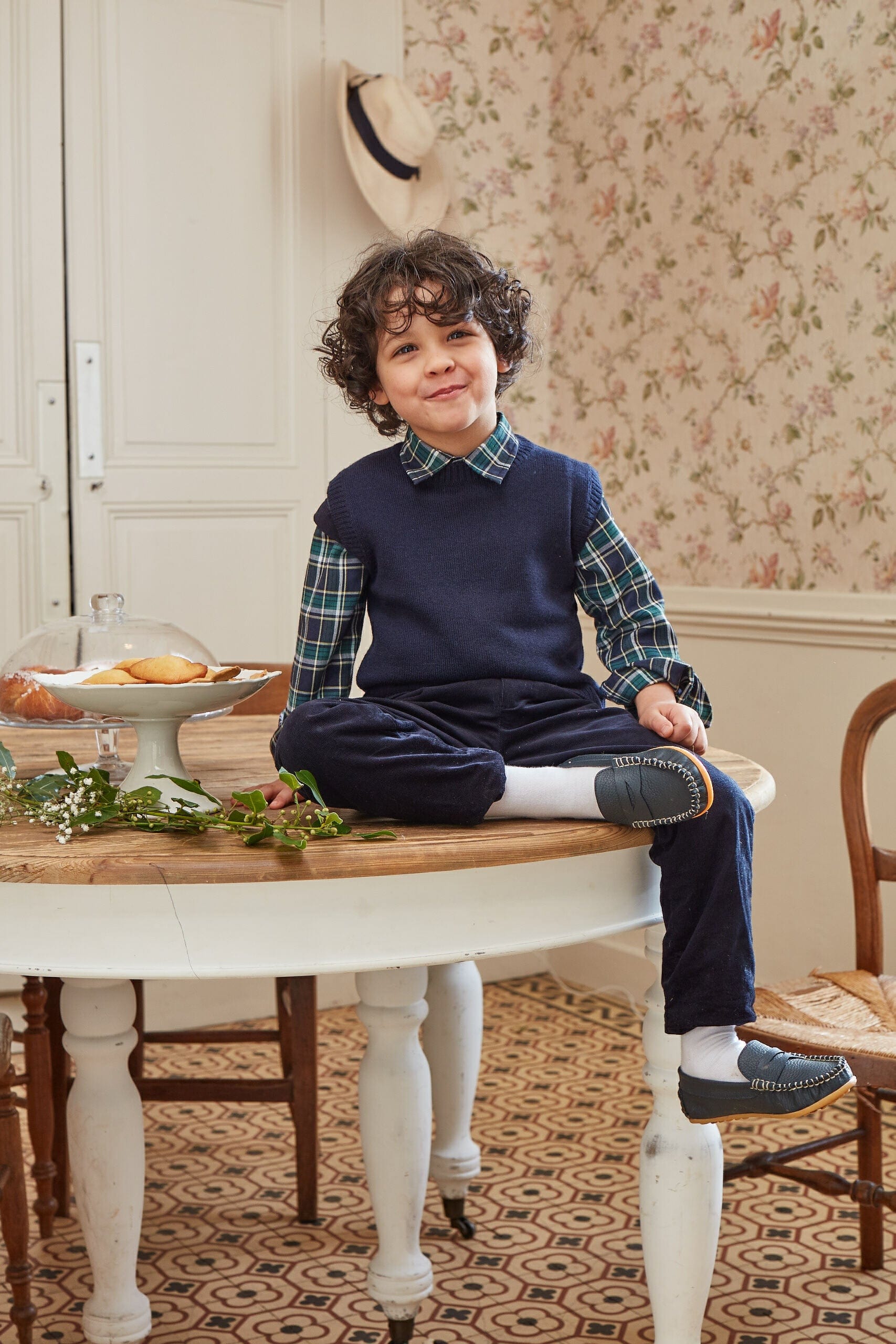 Arthur, chemise en tartan bleu et vert