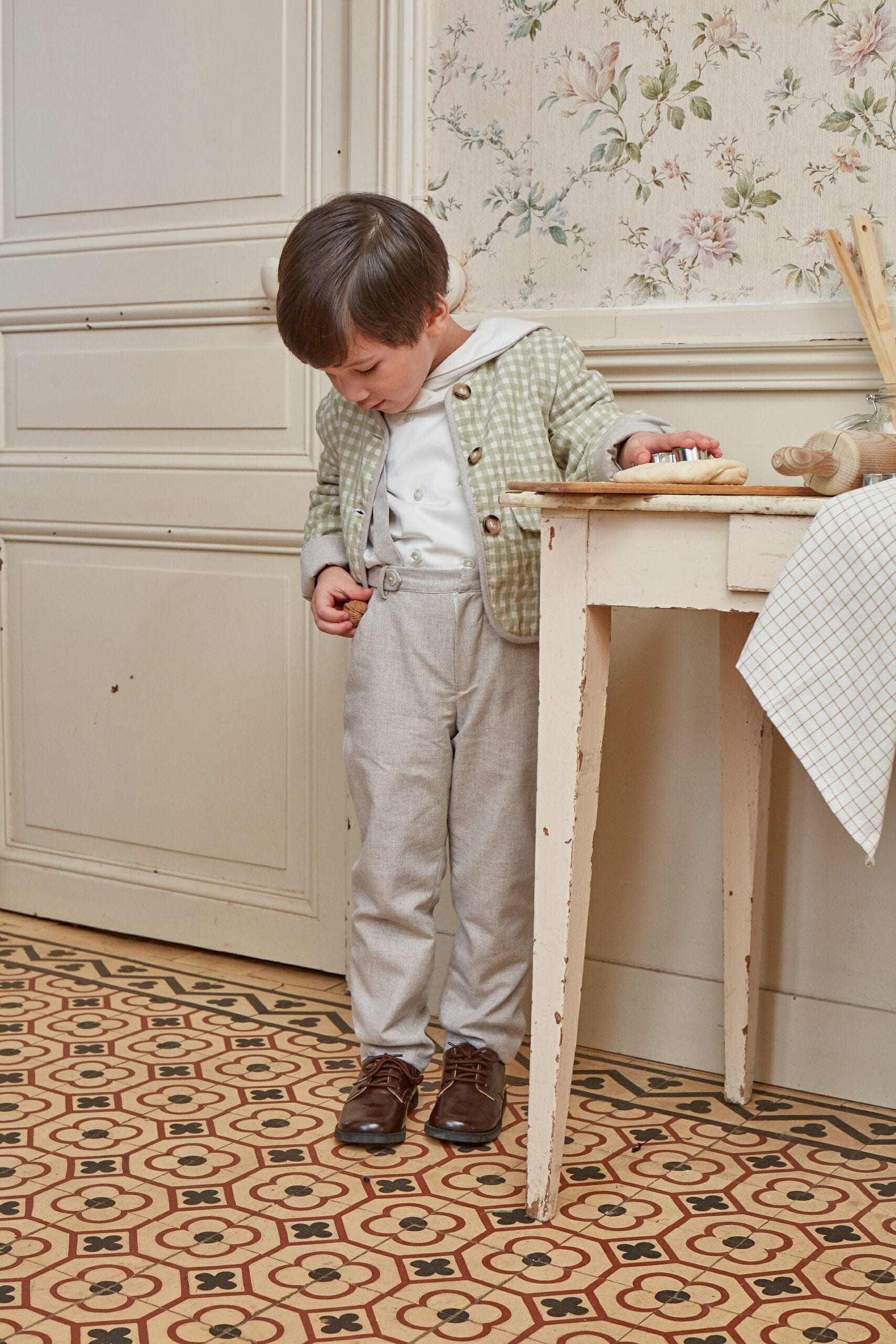 Bertrand, pantalon en sergé beige chiné