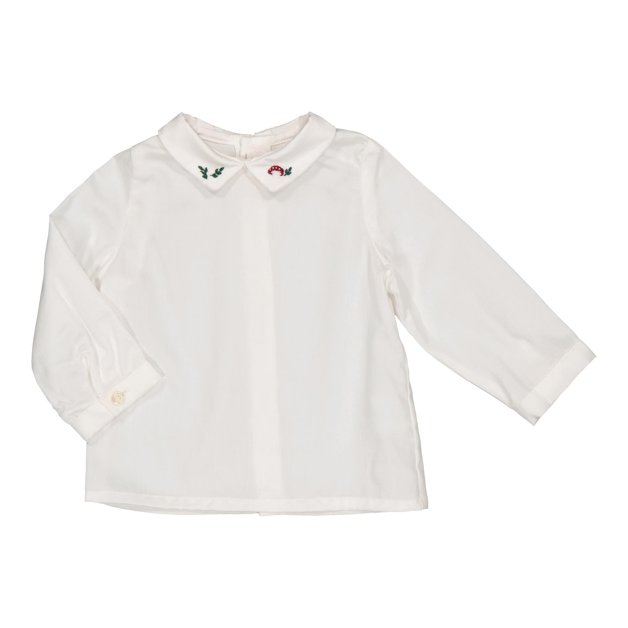 Billy, Boy blouse, in Organic off white Twill / Red mushroom