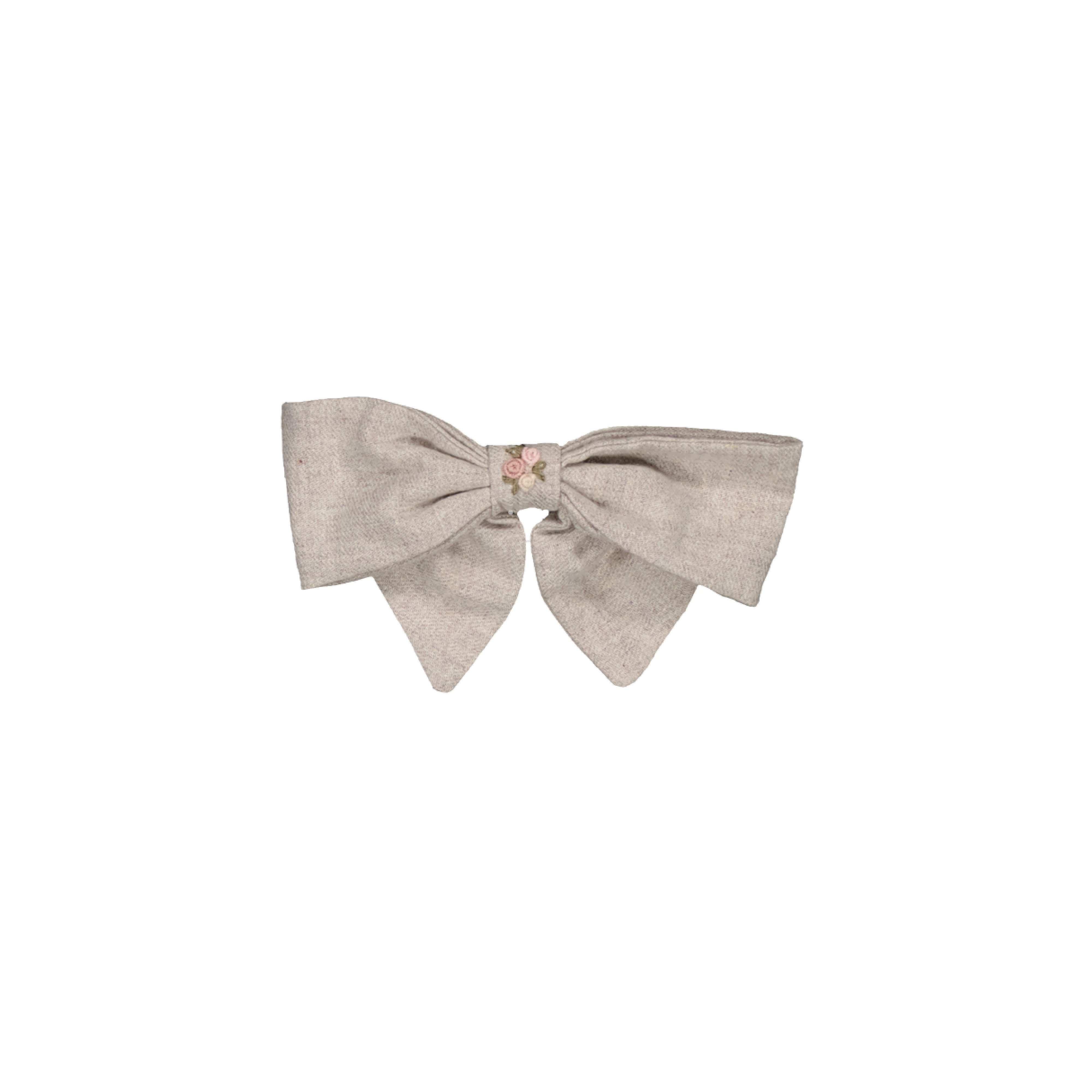 Bonnie-B, barrette brodée en sergé beige chiné