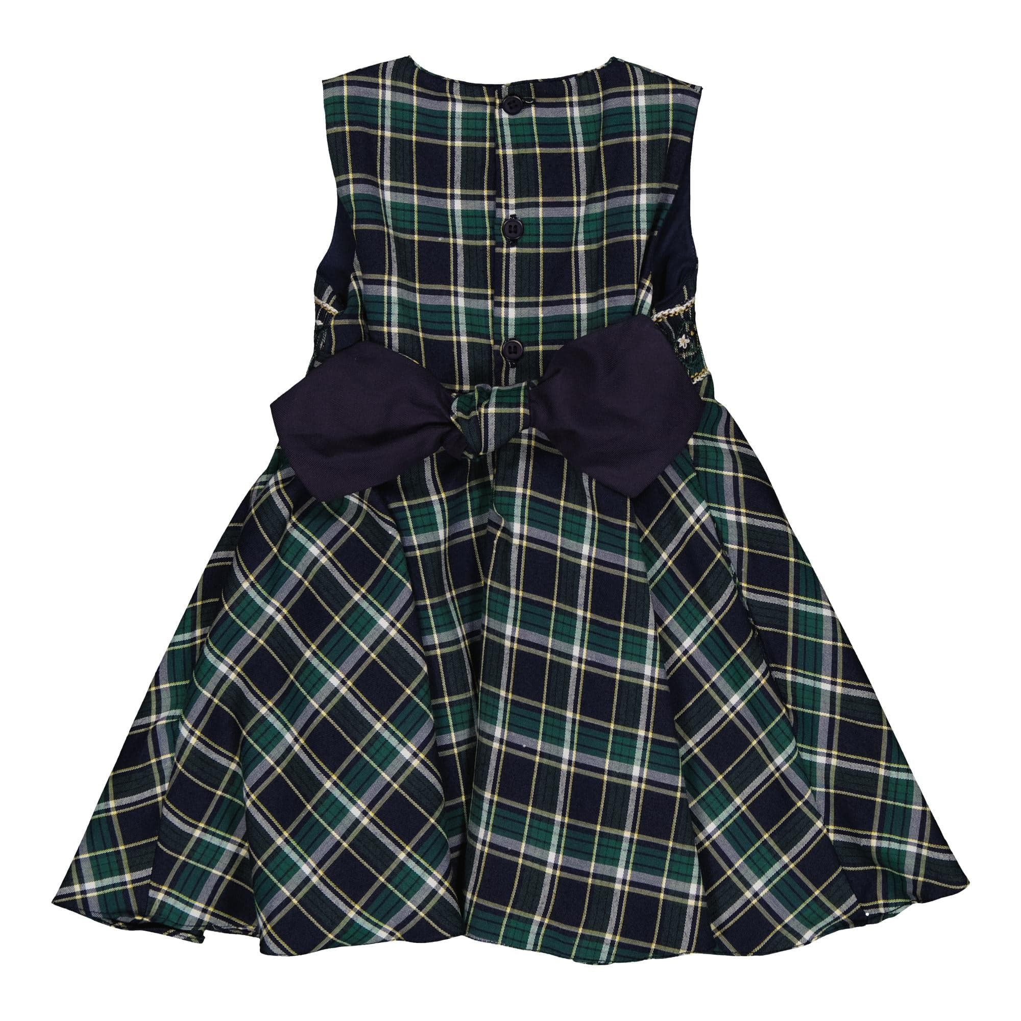 Carmine, robe à smocks en tartan bleu et vert