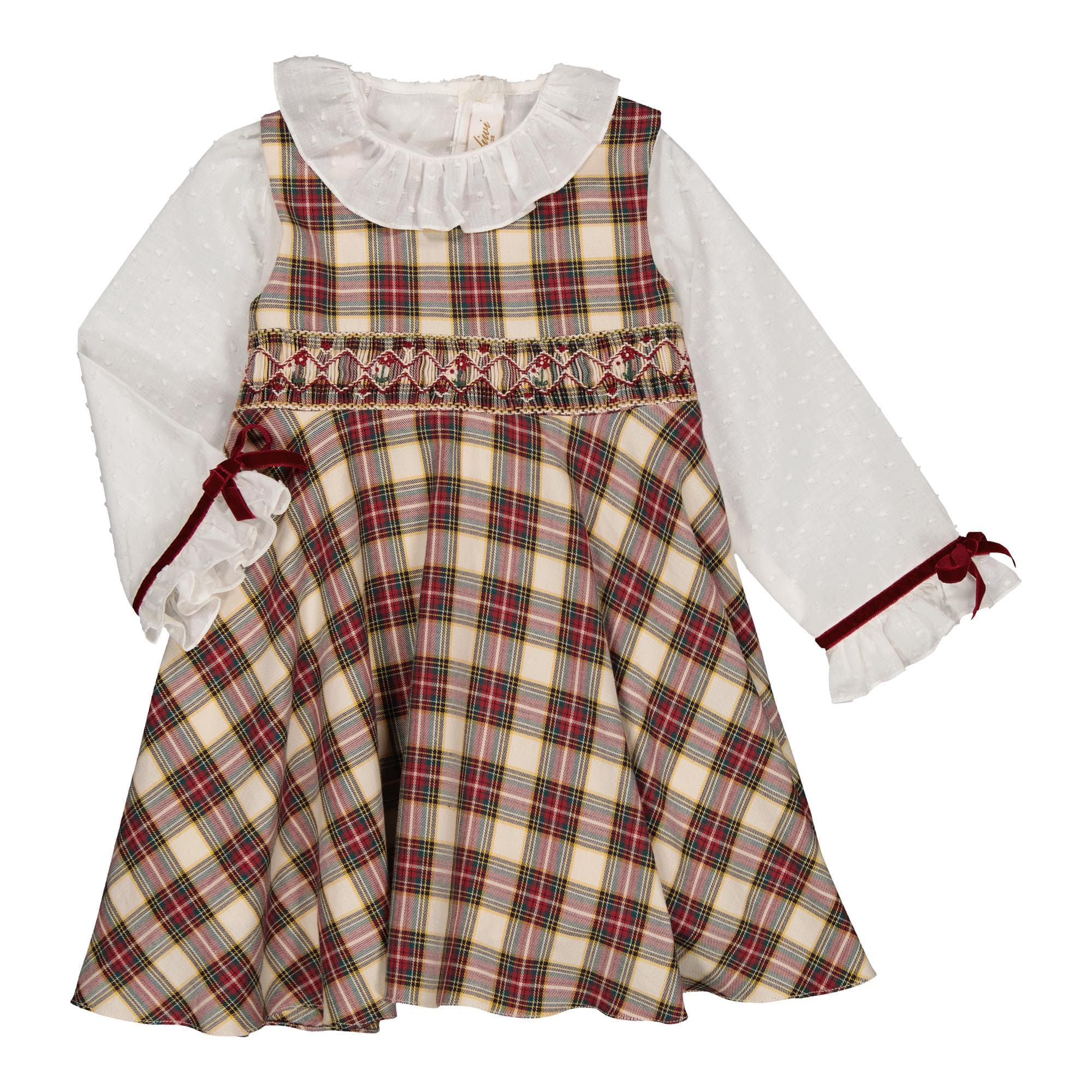 Carmine, robe à smocks en tartan rouge