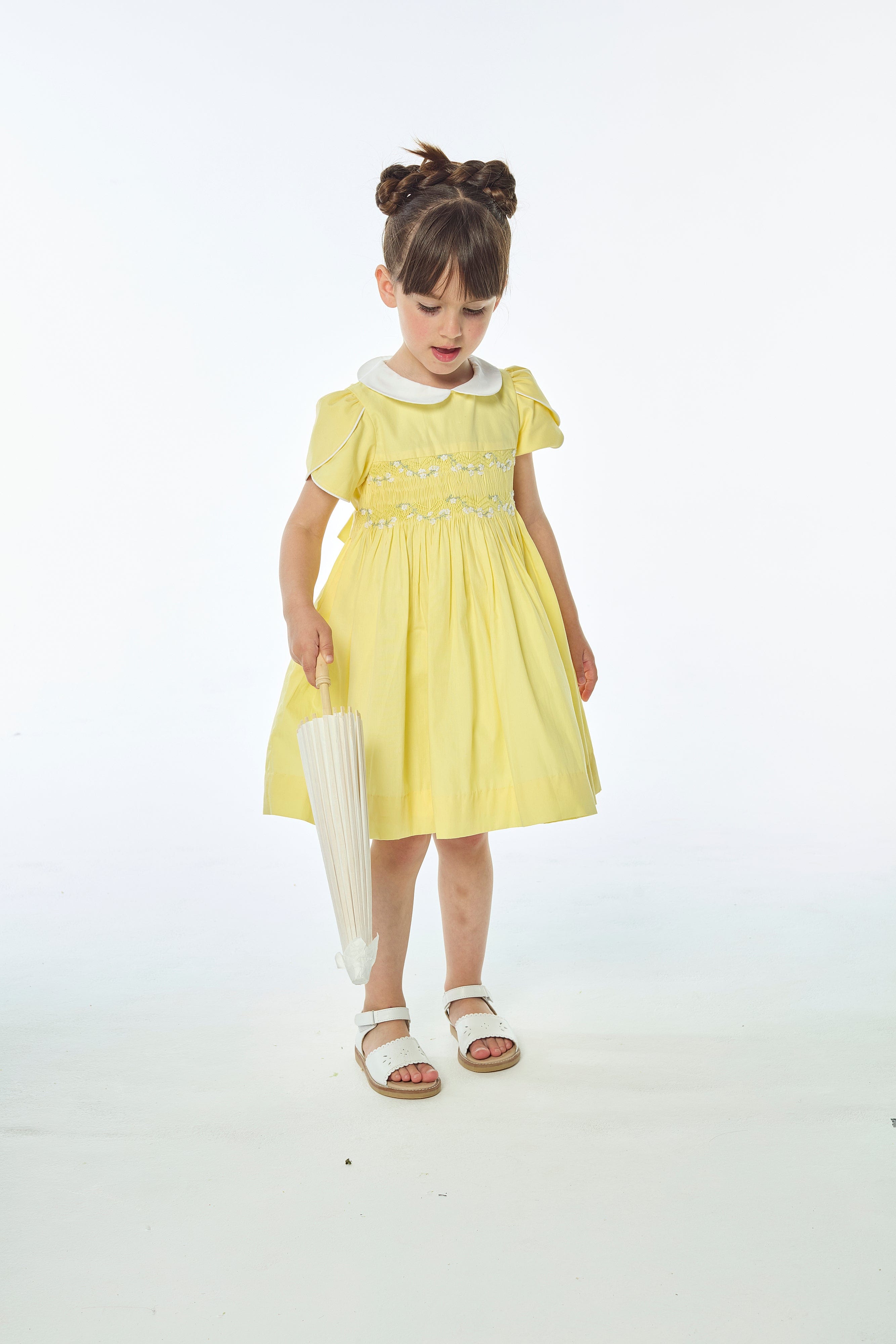 Clémence, robe à smock en popeline jaune