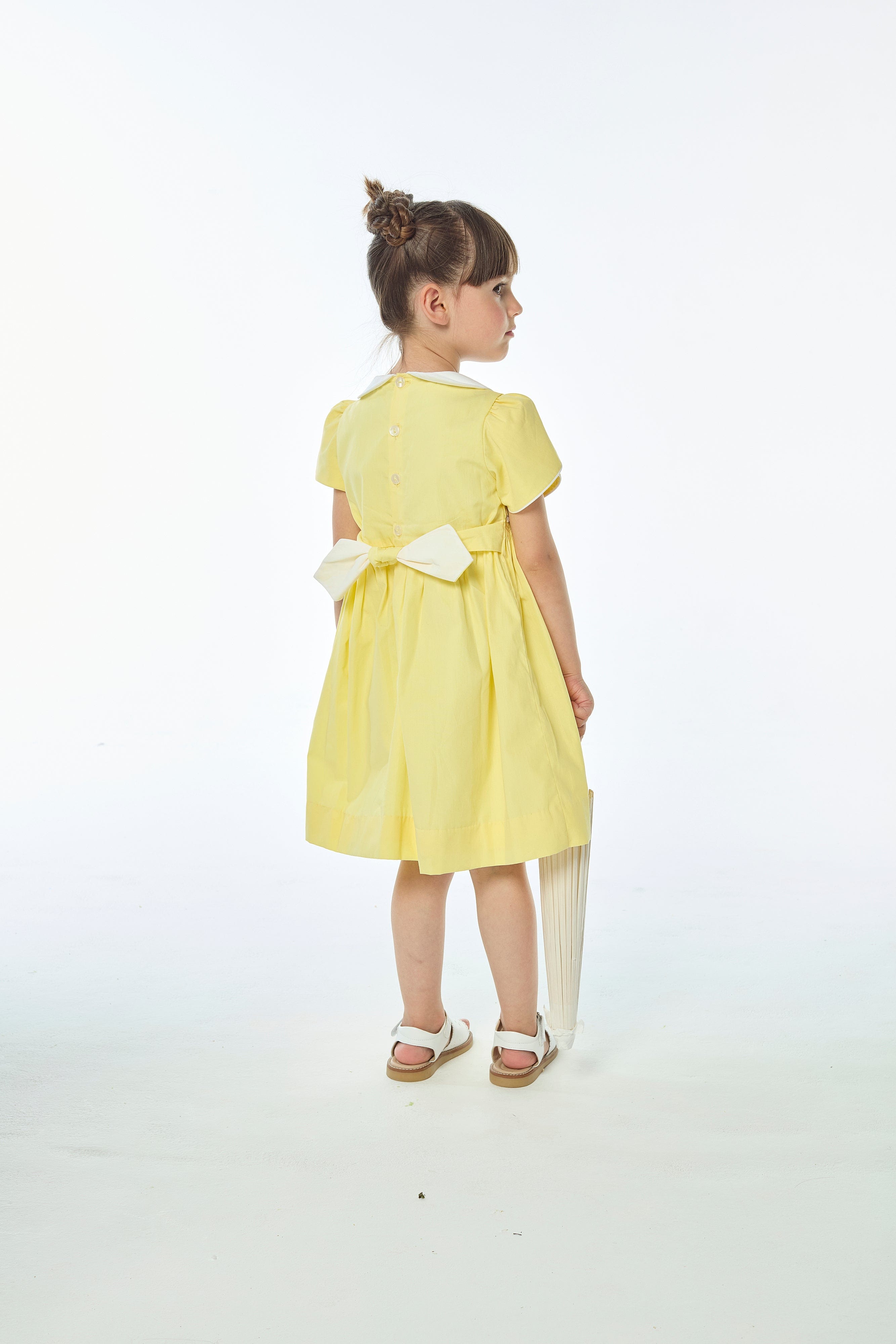 Clémence, robe à smock en popeline jaune