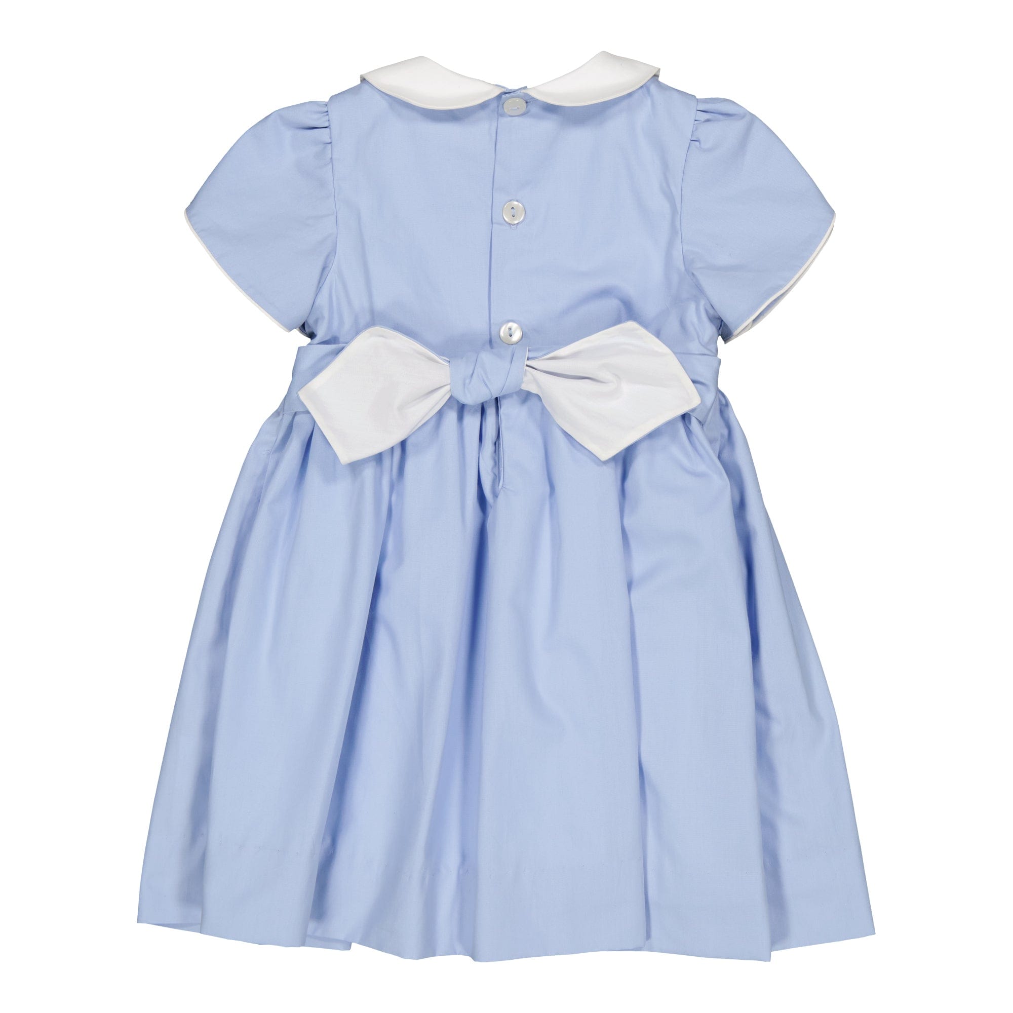 Clémence, robe à smocks en popeline bleuet