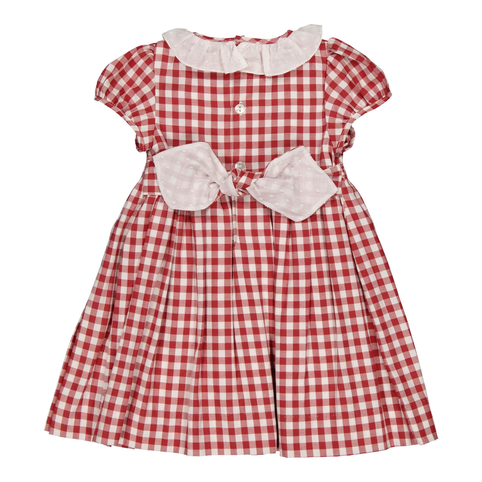 Daria, robe à smocks en sergé vichy rouge large