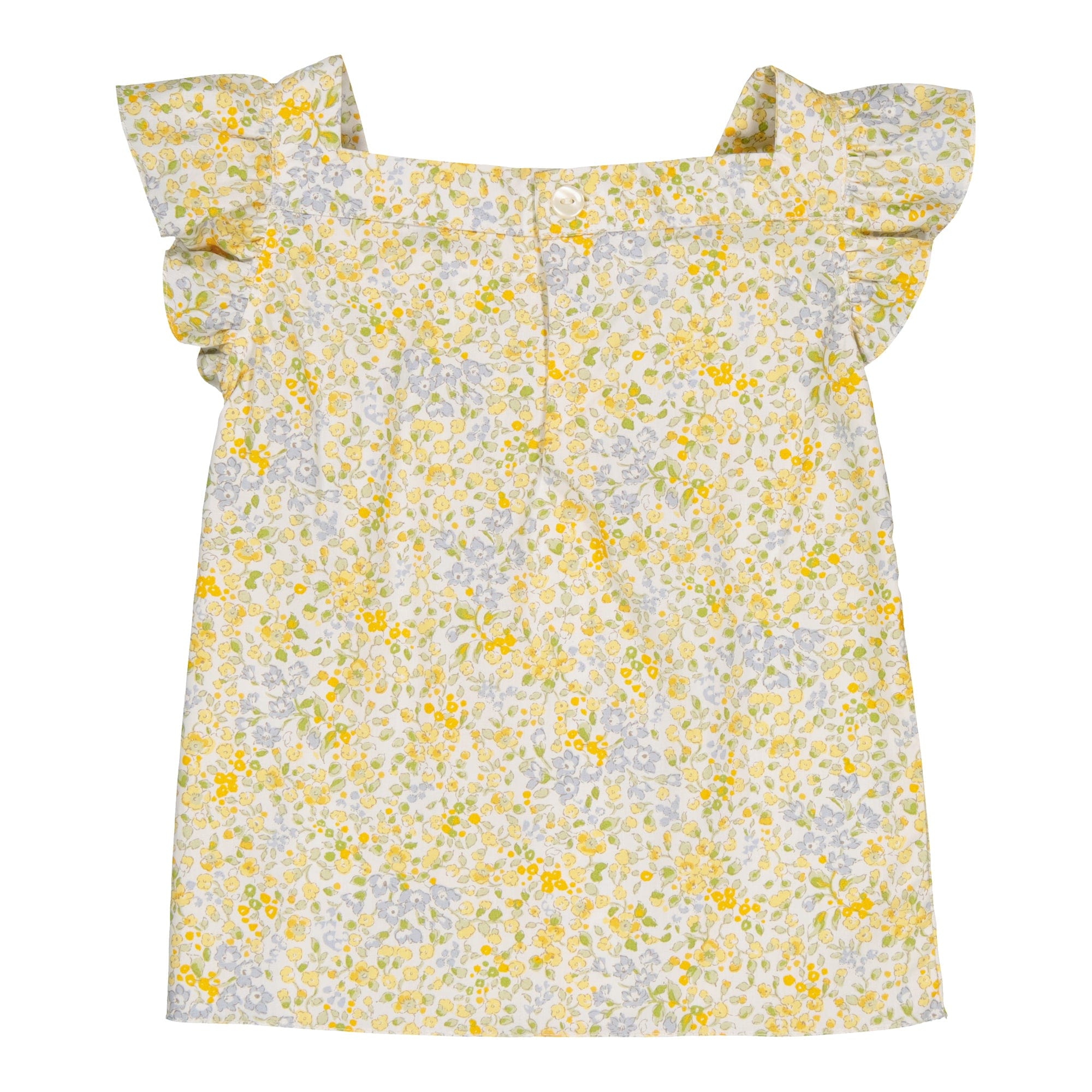 Dianella, blouse smockée imprimé petites fleurs jaunes/bleues