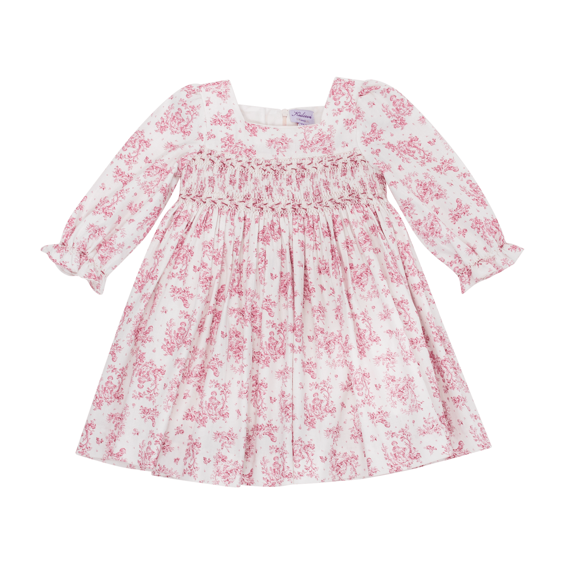 Divine, Robe création exclusive Kidiwi en toile de jouy smockée sur le devant et le dos