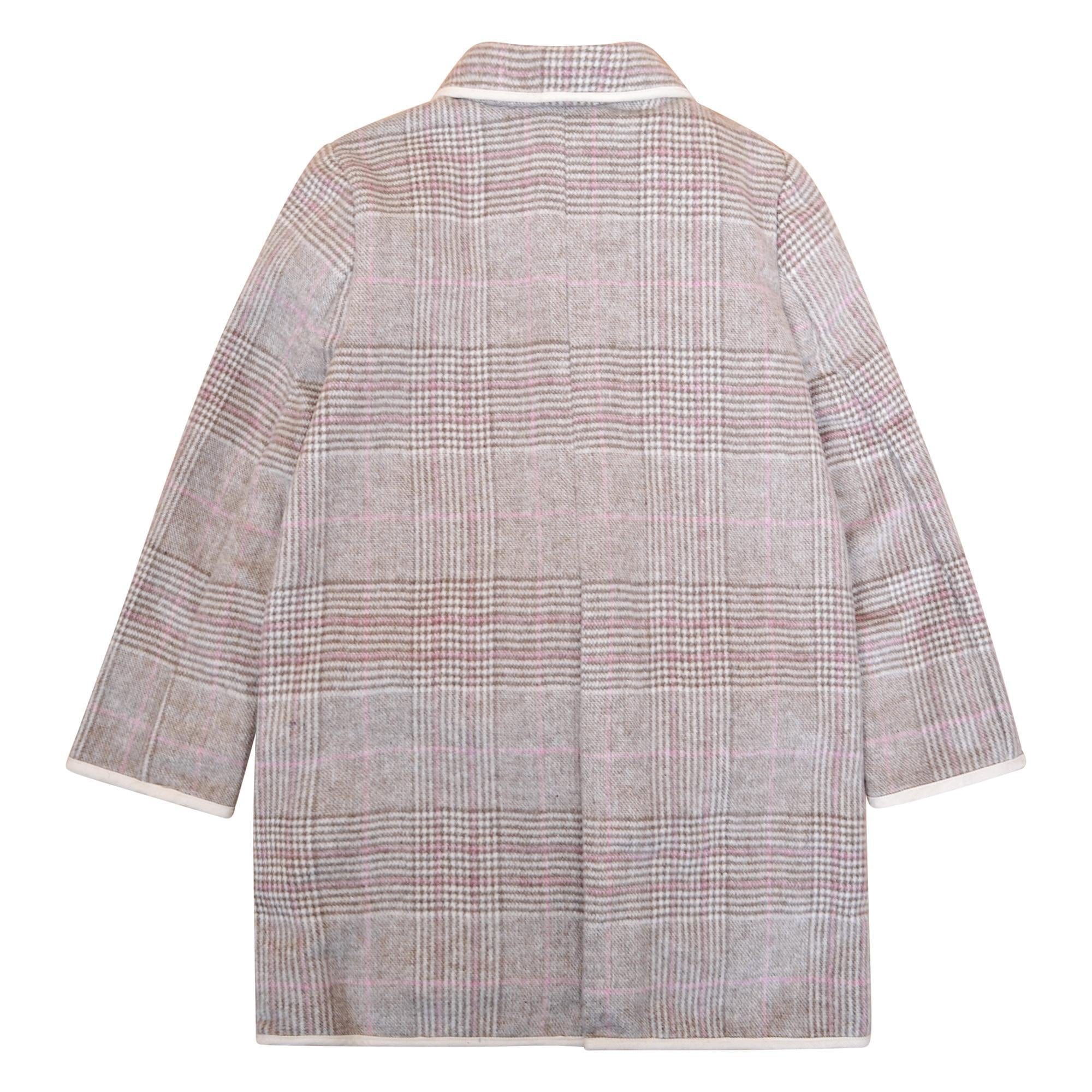 Edith, Manteau fille mi-long, en Tartan Beige avec de la laine - Edith, Mid-length girl's coat, in Beige Tartan with wool