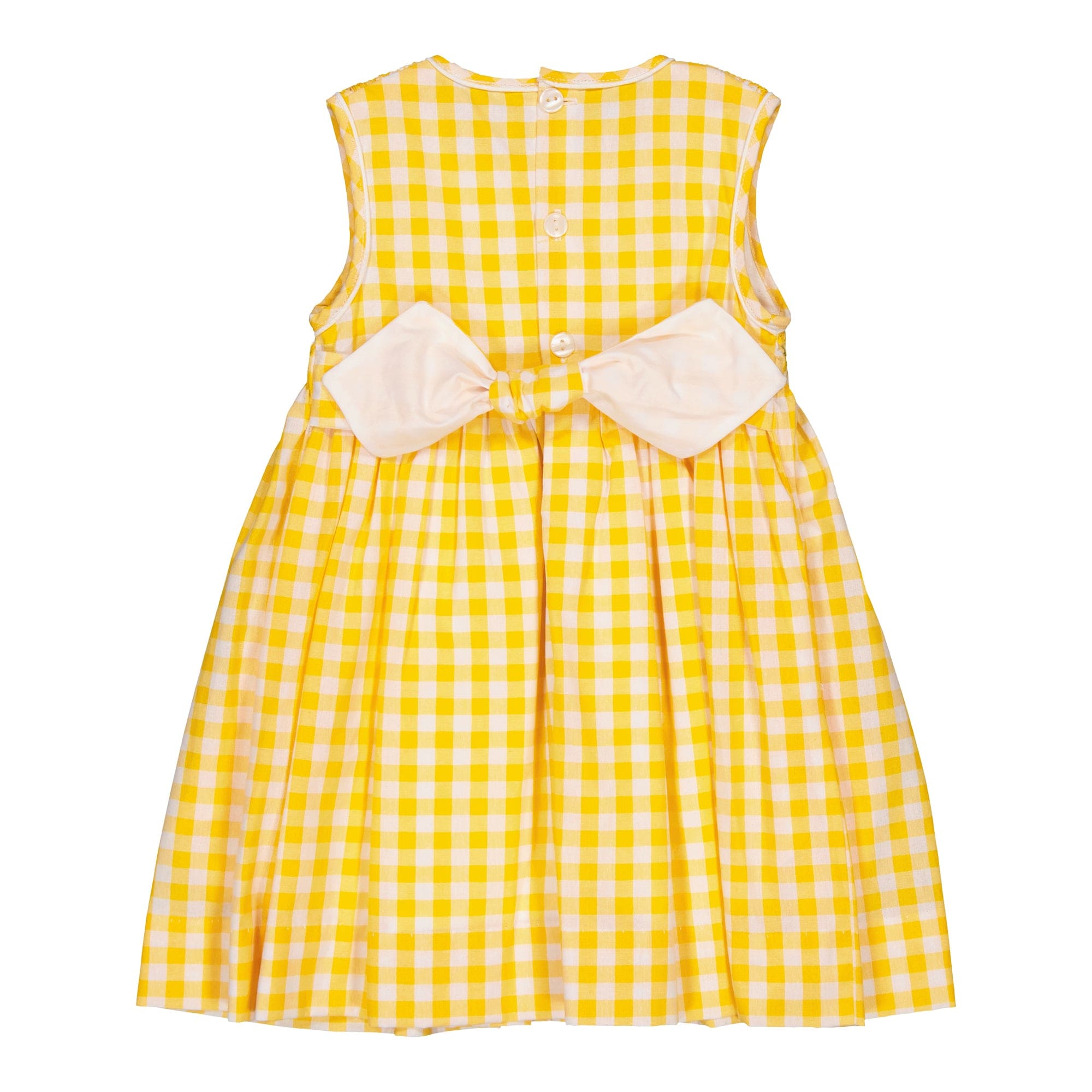 Emma, robe à smocke en vichy jaune