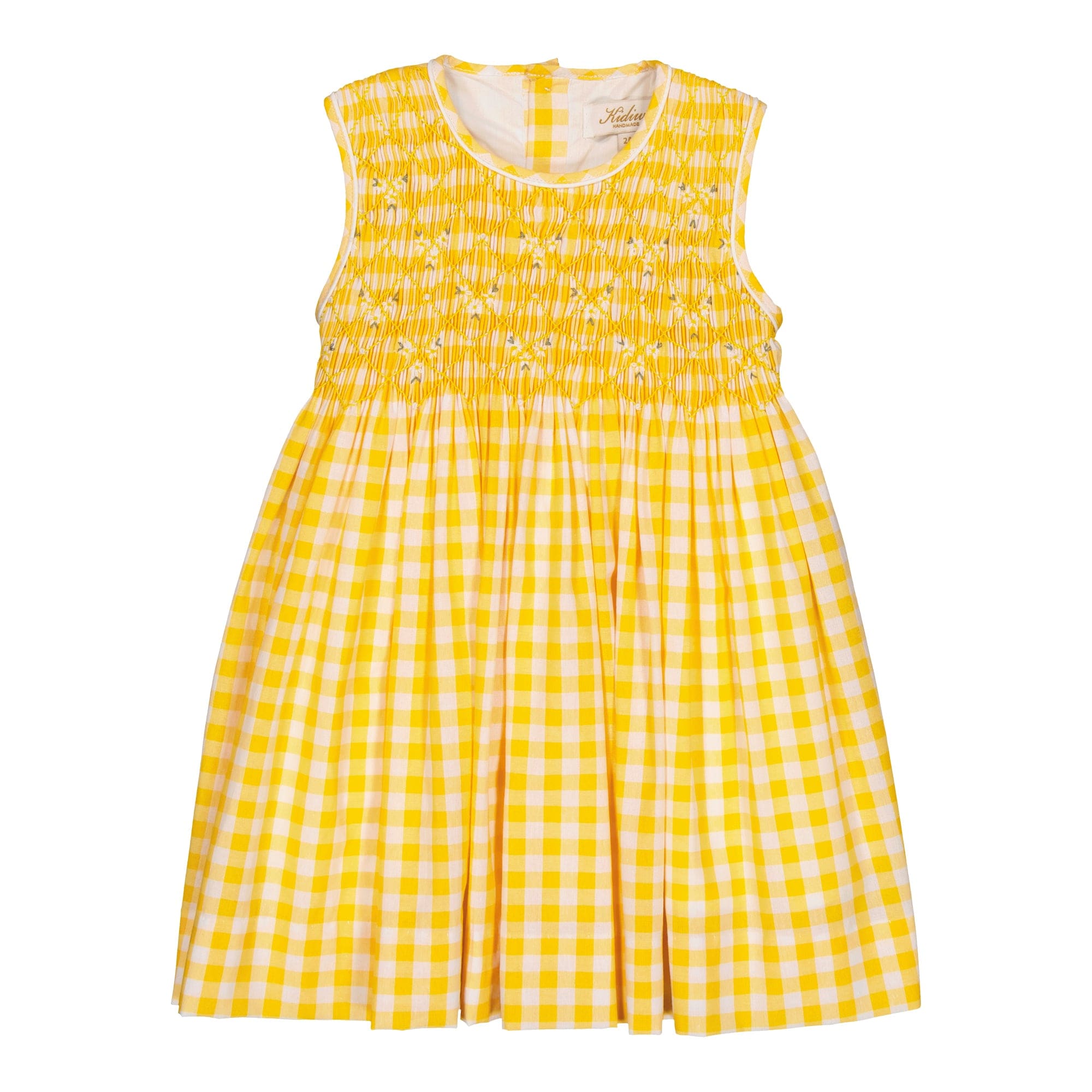 Emma, robe à smocke en vichy jaune