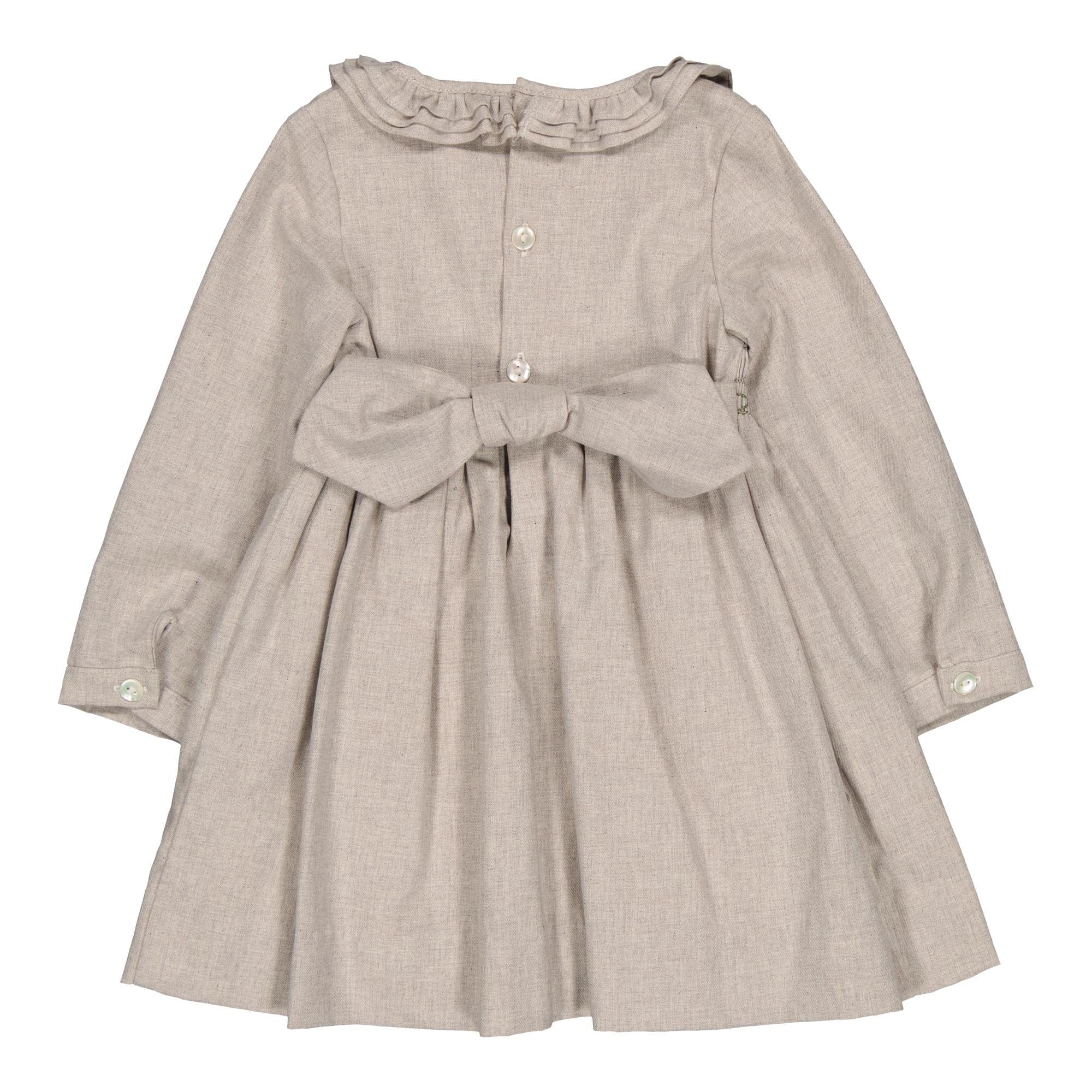 Hars, robe à smocks en sergé beige chiné