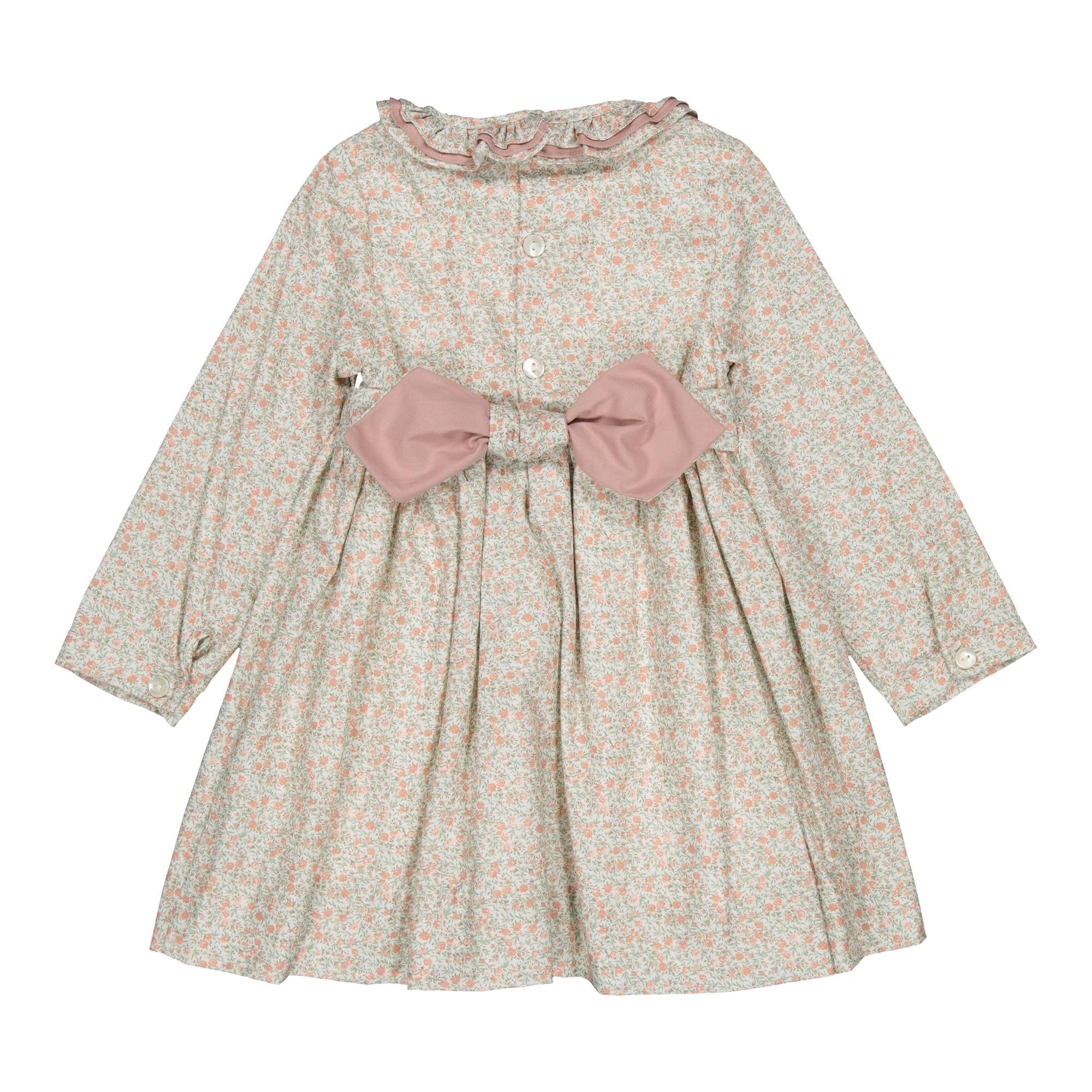 Hars, robe à smocks, rose vif et imprimé thé