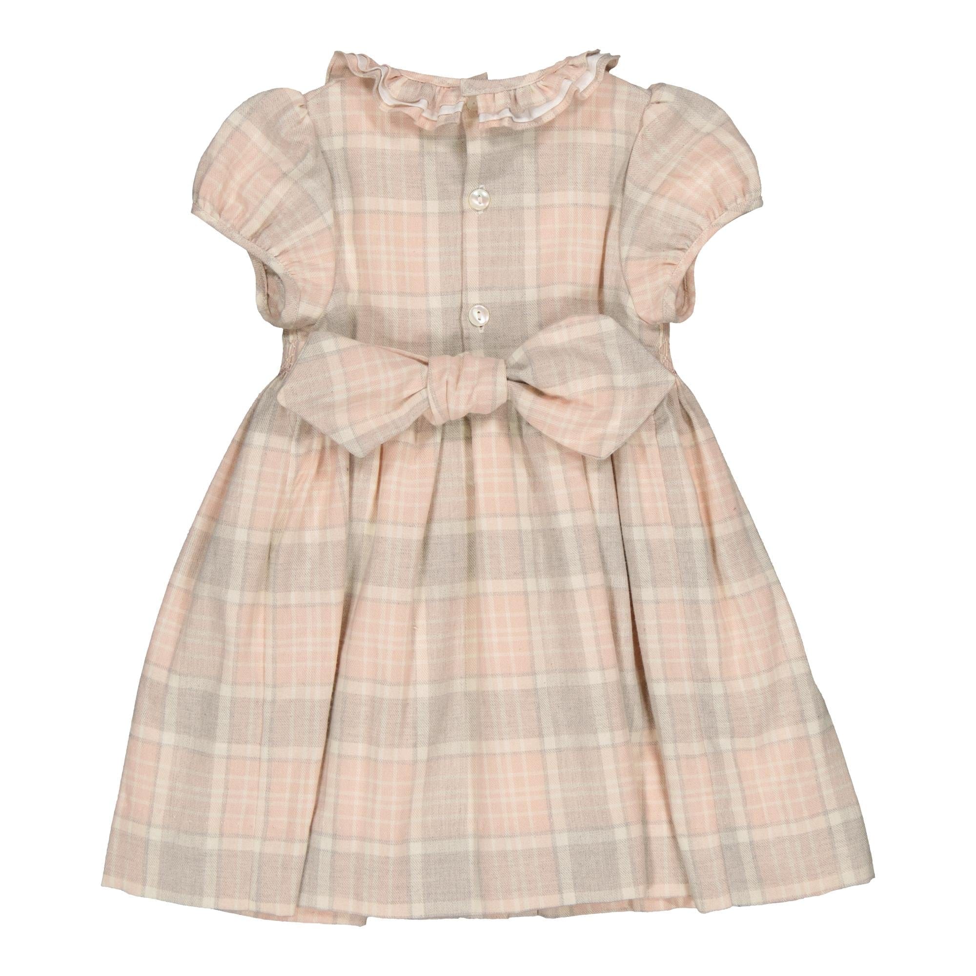 Hars, smocked dress, in Pink, beige, grey tartan