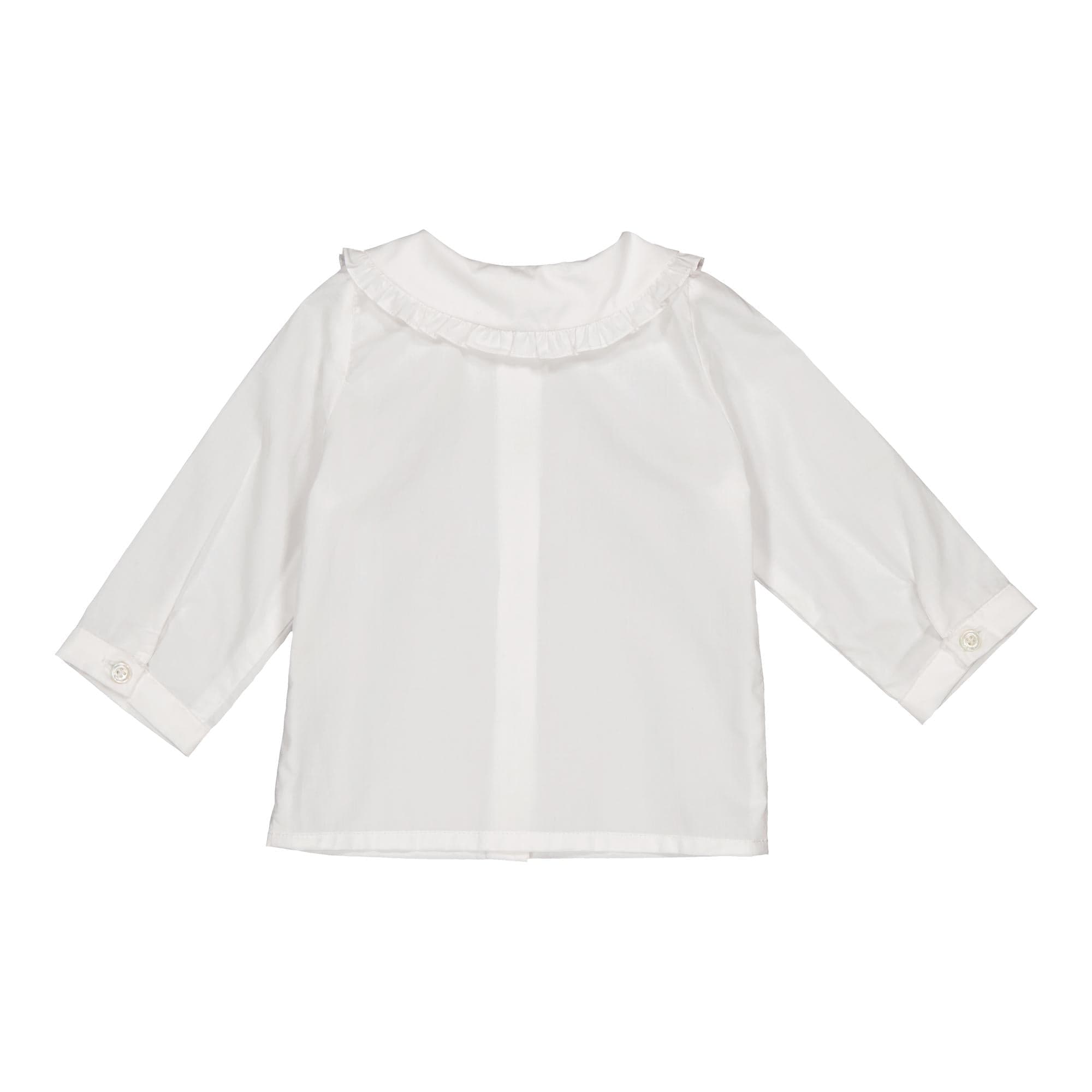 Hélena, blouse en popeline blanche et broderies bordeaux