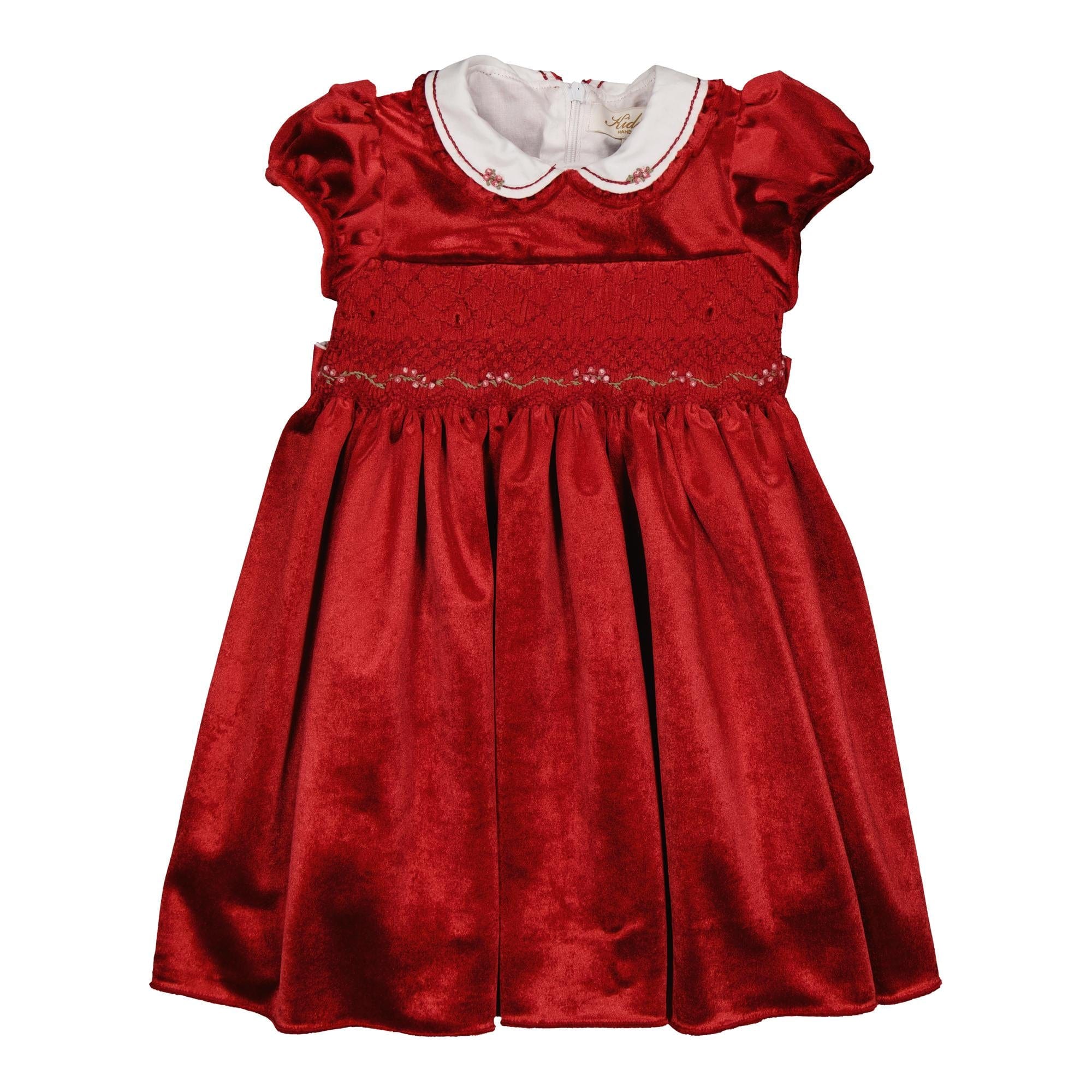 Héloïse, robe à smocks en velours rouge