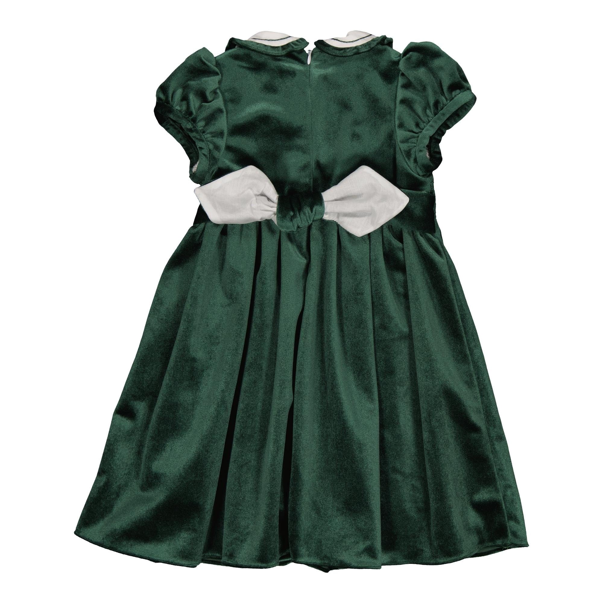 Héloïse, robe à smocks en velours vert émeraude