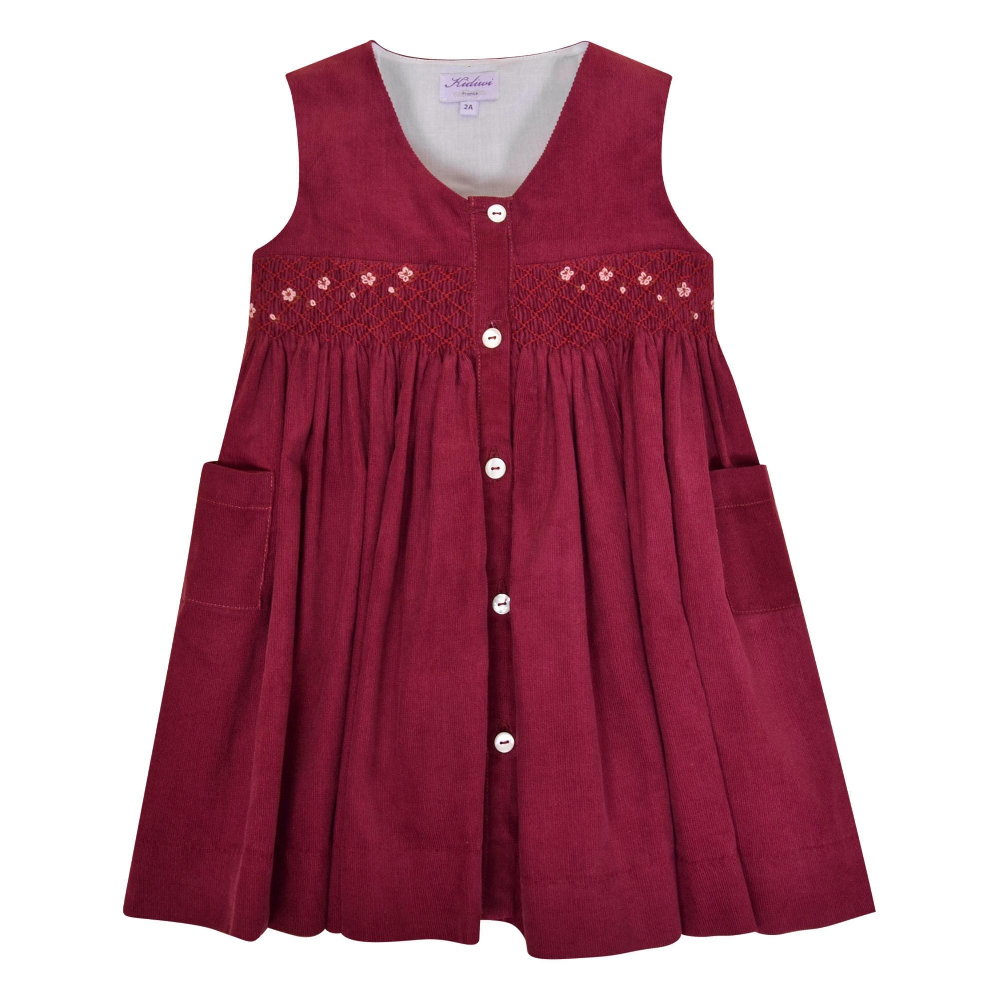 Lily, Robe chasuble, col V, poches et ouverture devant, en velours côtelé bordeaux - Lily, Pinafore dress, V-neck, pockets and front opening, in Bordeaux corduroy