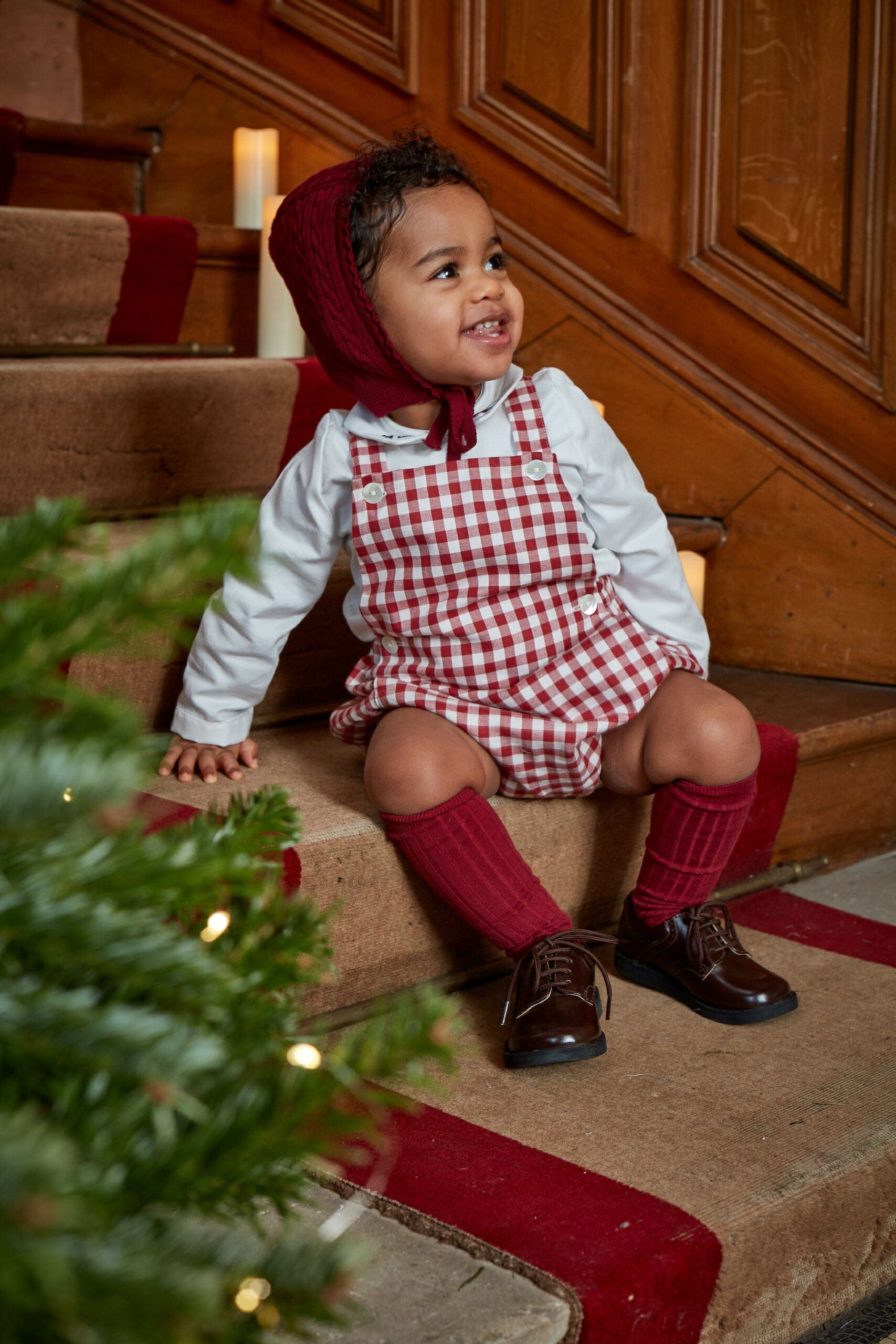 Loan, romper, in Large red gingham twill