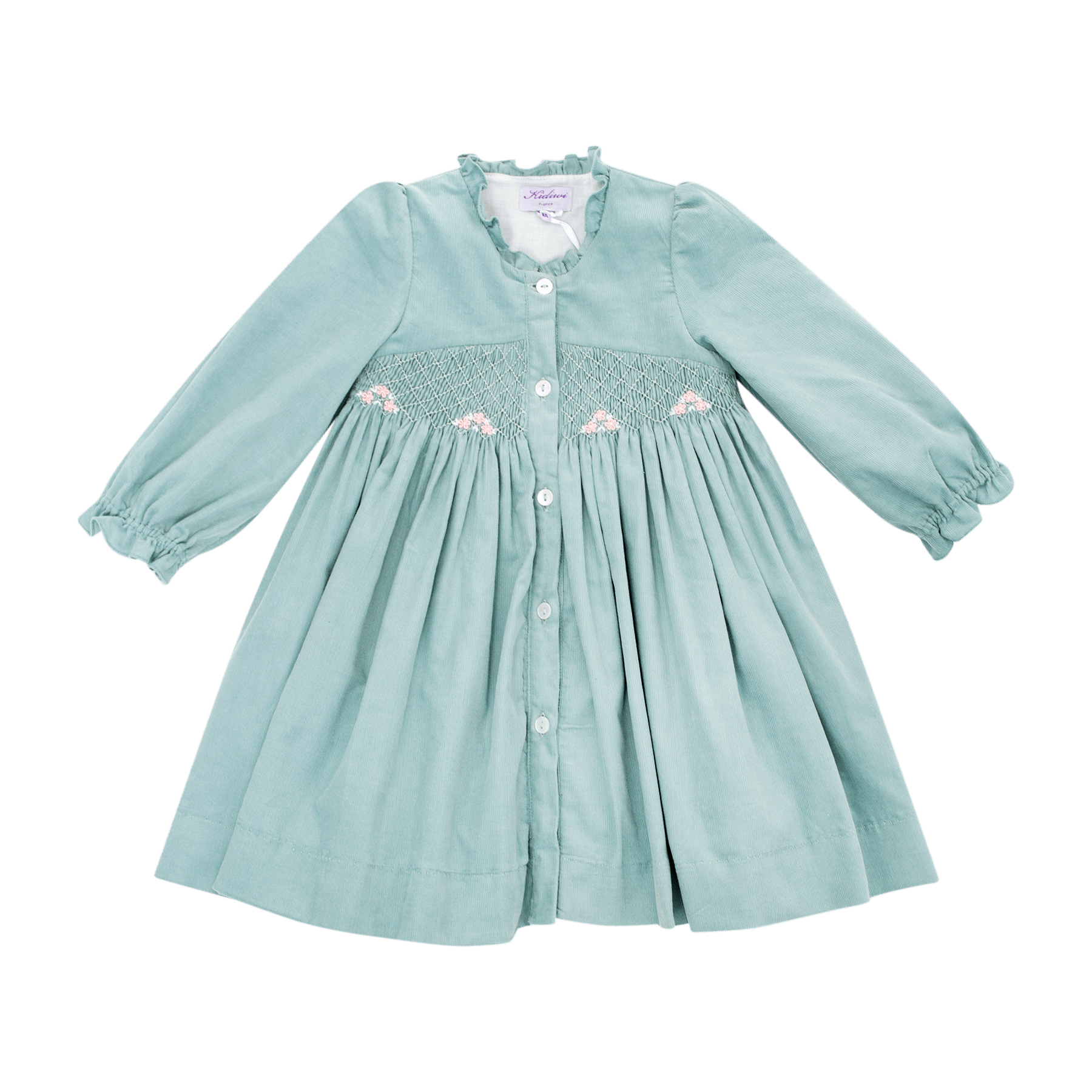 Lola, Robe en velours milleraie menthe à l'eau