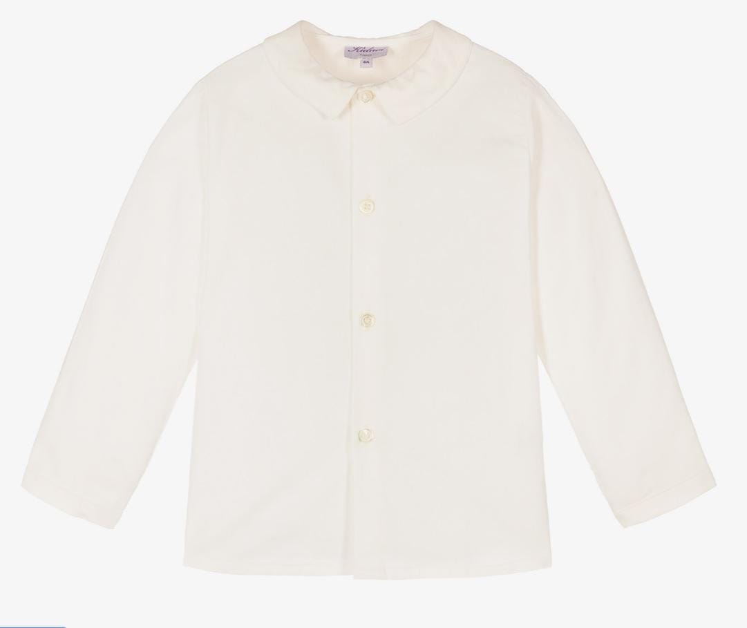 Noam, Chemise garçon manches longues, col mac milan, en Twill Bio écru - Noam, Boy's long-sleeved shirt, mac milan collar, in Organic off white Twill