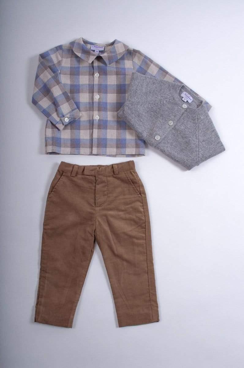 Noam, Chemise Garçon tartan bleu, manches longues avec col mac milan