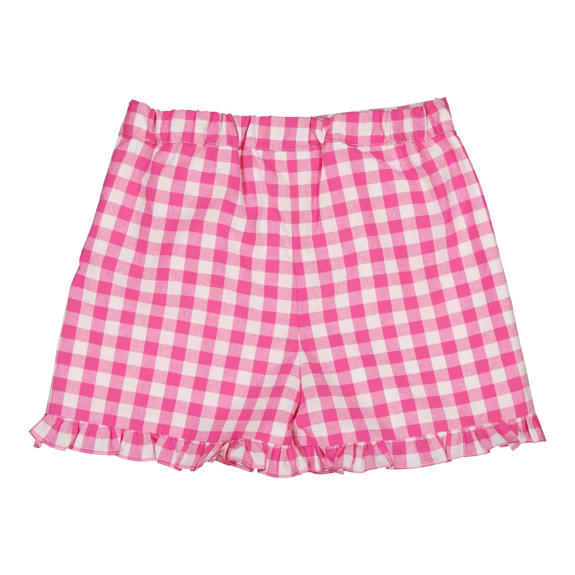 Nolana, girl short with frills, in Large fuchsia gingham