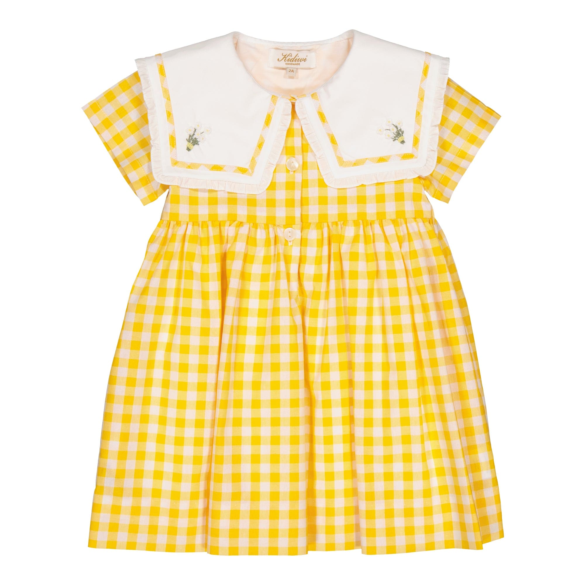 Paolina, robe brodée en vichy jaune