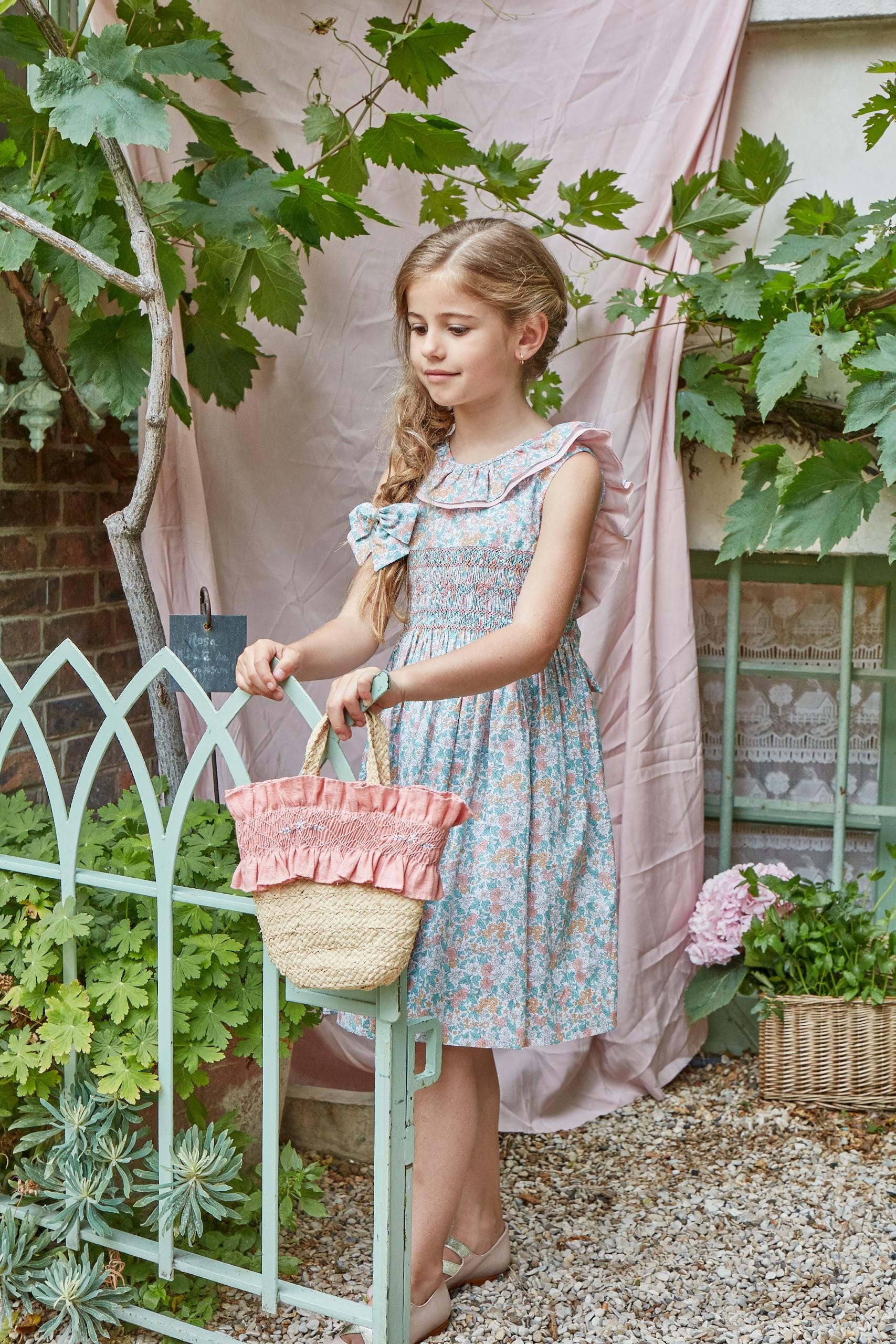 Pénélope, sac en raphia à volants, lin vieux rose