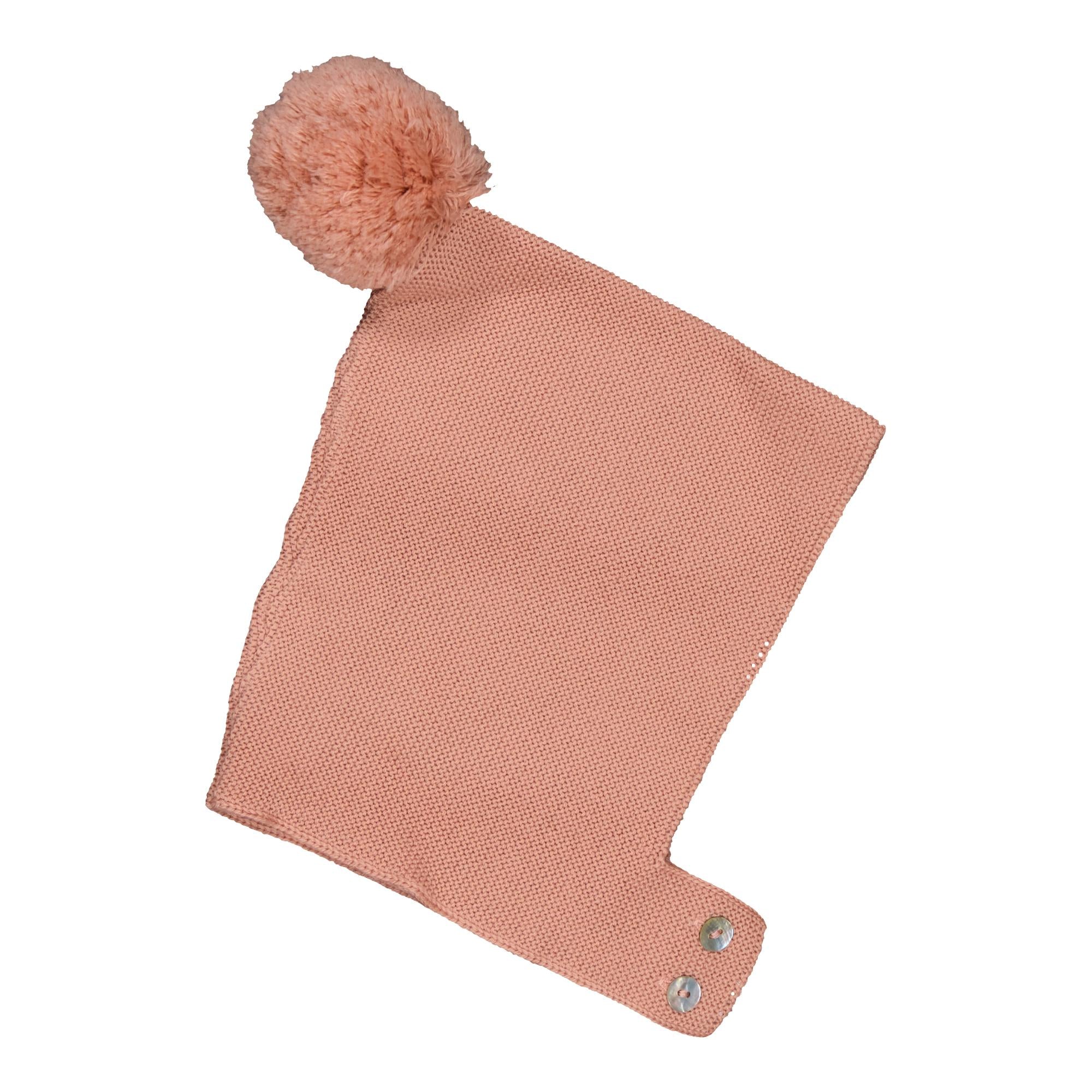 Pio, bonnet avec pompon 100% laine, en vieux rose