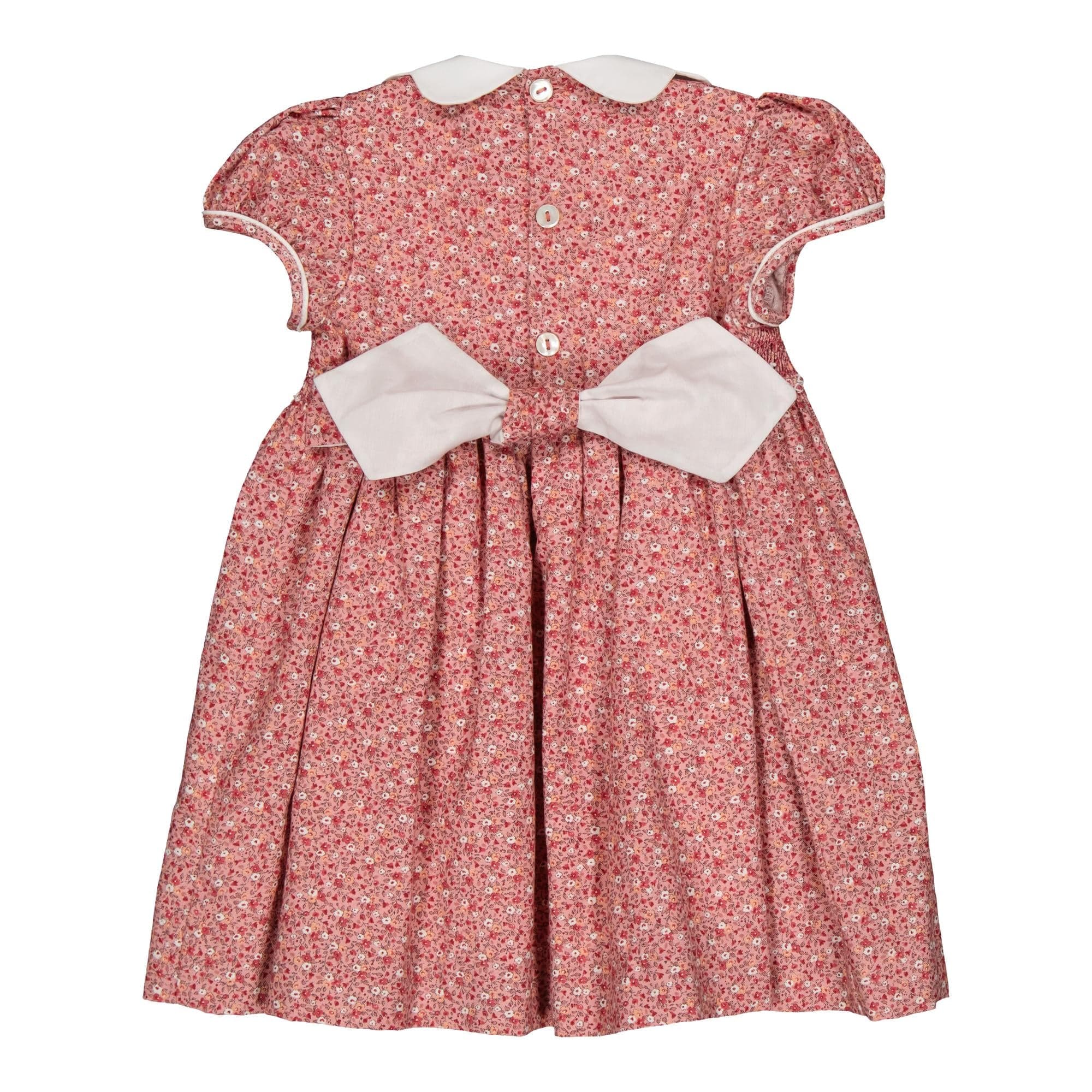 Risette, smocked dress, in Ditsy red print