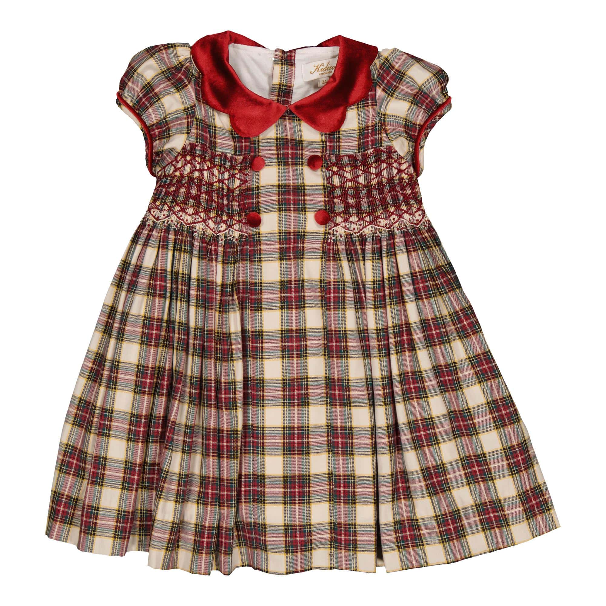 Risette, smocked dress, in Red tartan